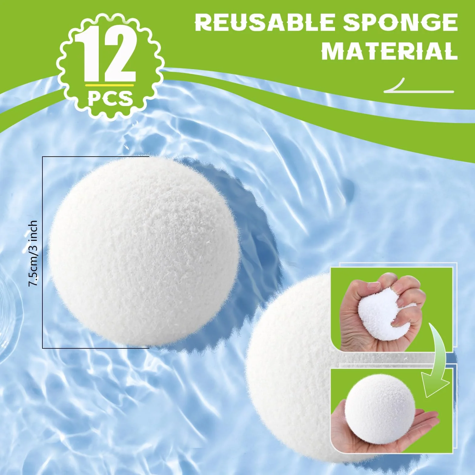EKKONG Bolas Eliminadoras de Escoria 7.5 cm Absorbente de Grasa Piscina Reutilizables (12PCS)