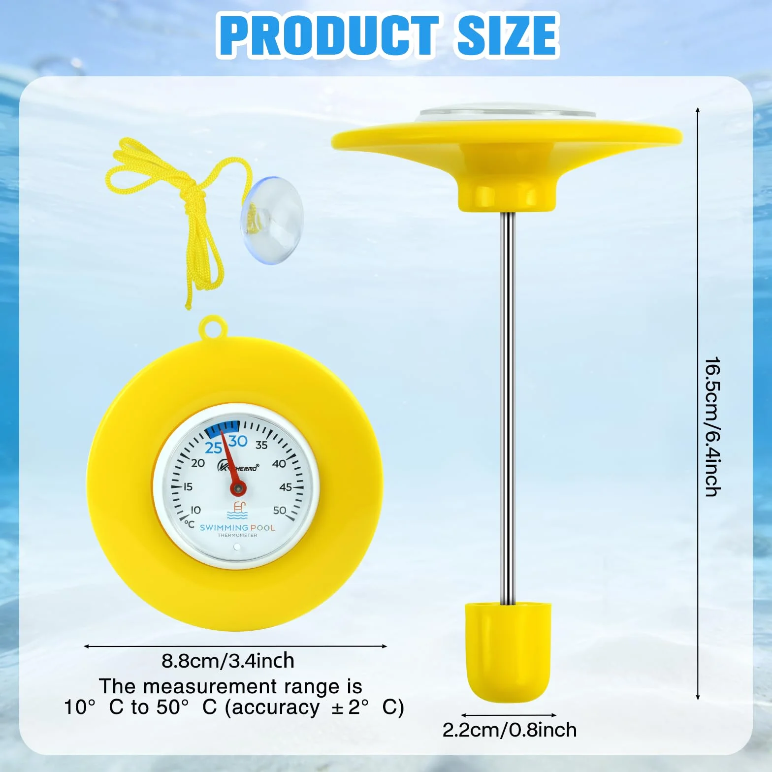 Termómetro Piscina Flotante IPX6, Termómetro de Agua Resistente para Piscina, Spas, Jacuzzi