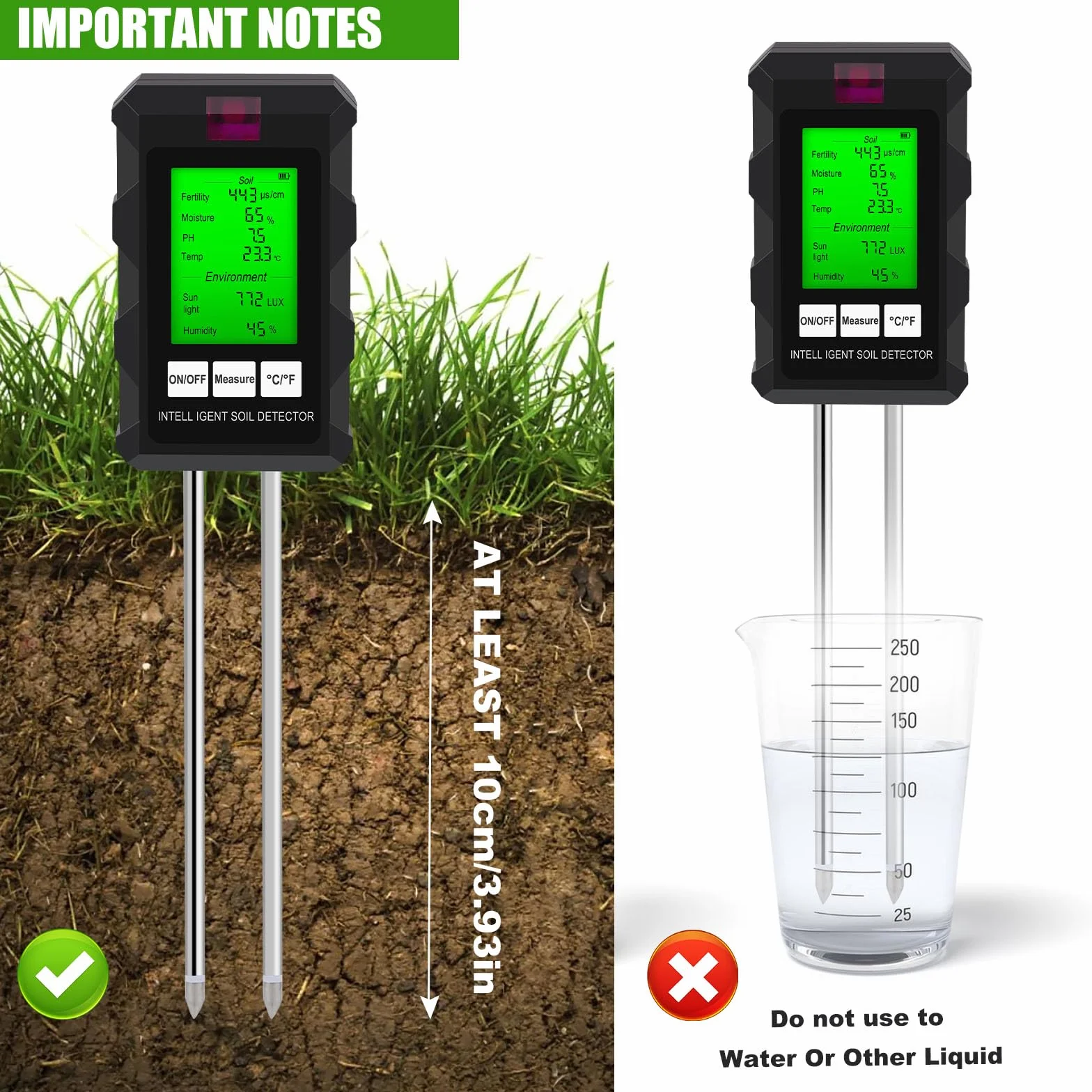 LWMTT Medidor de pH de Suelo 6 en 1, Pantalla LCD, Humedad, Temperatura, Luz Solar para Jardín