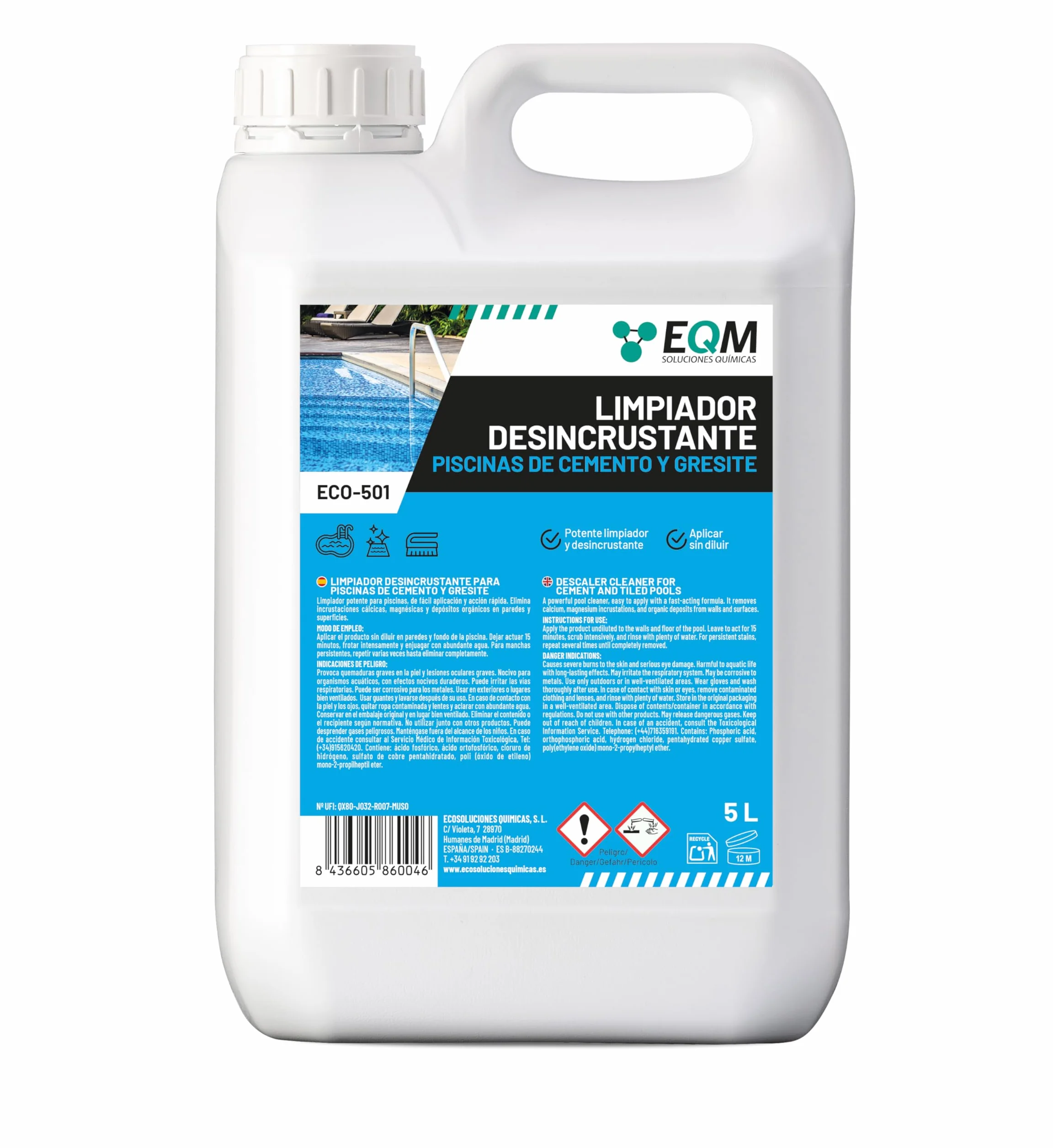 EQM ECO-501 Limpiador Desincrustante Piscinas Cemento-Gresite 5L