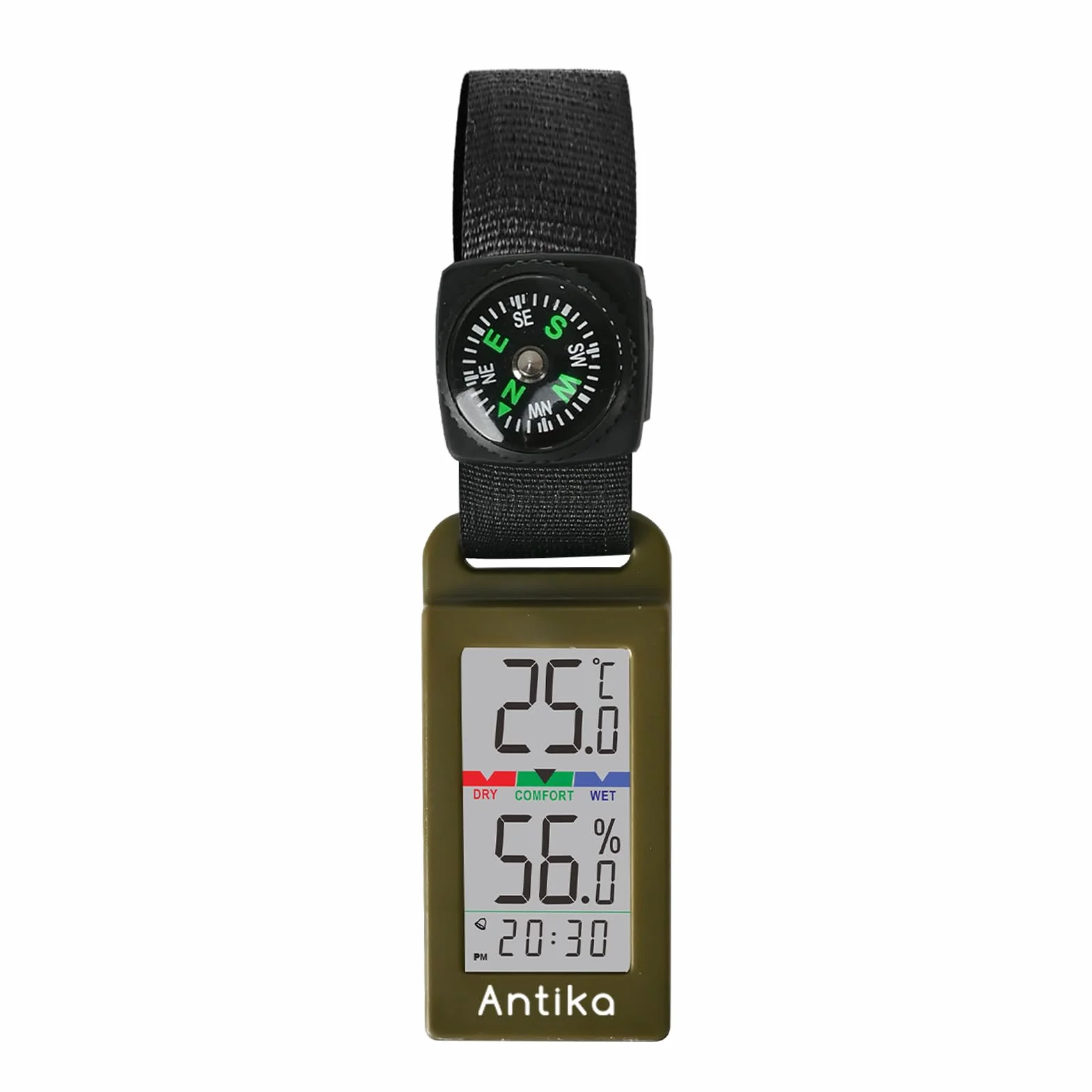 Antika Termómetro Higrómetro Digital Portátil con Monitor de Temperatura y Humedad, Brújula (Verde Ejército)