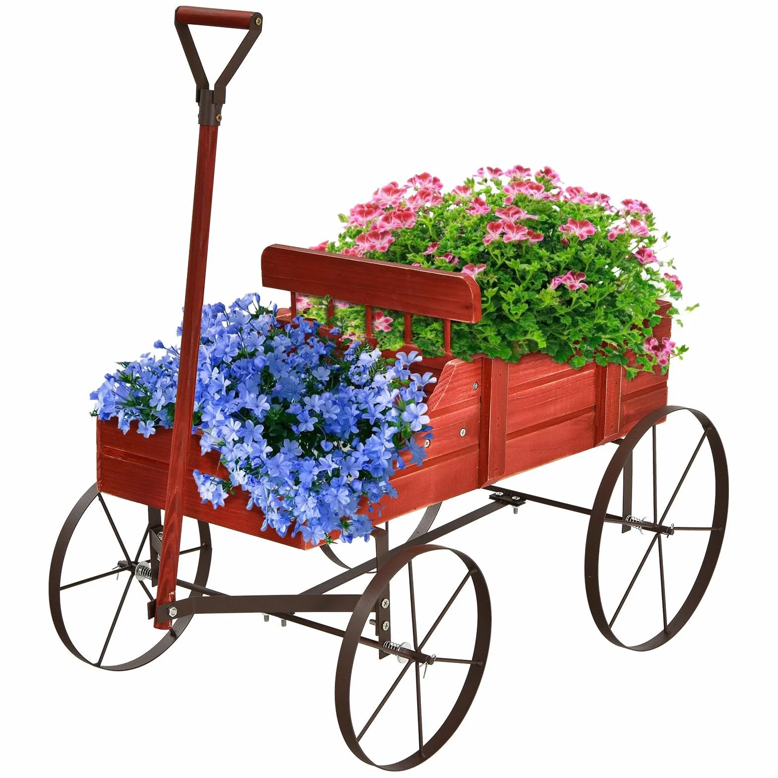 SOARS Soporte para flores, carrito de flores con 4 ruedas de metal, soporte para plantas de madera maciza, jardinera decorativa, carrito de madera, carrito para jardín y balcón (rojo)