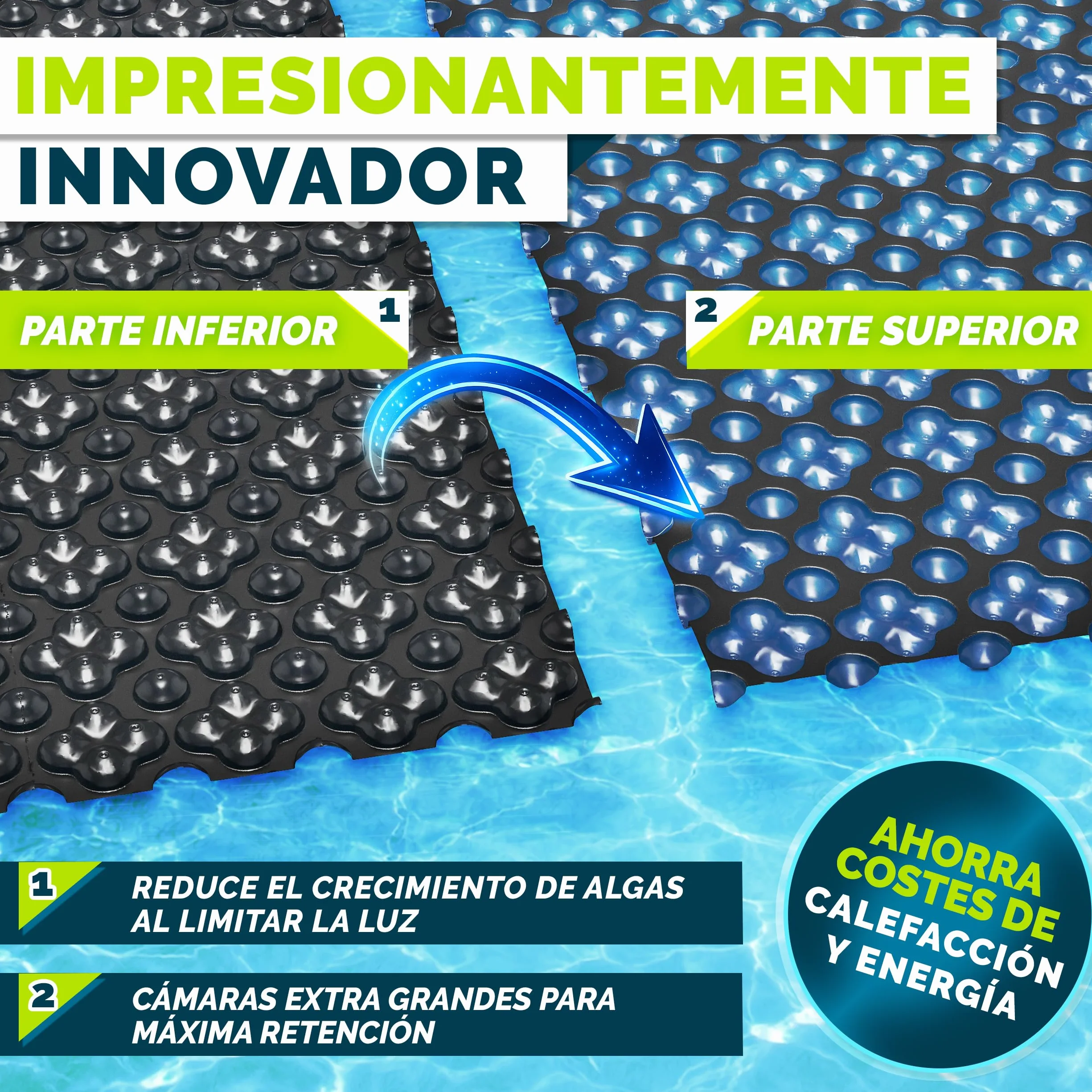 tillvex® Elite Lona Solar para Piscina 400 µm Rectangular 732 x 366 cm Cubierta Térmica Recortable ProHeat QB4