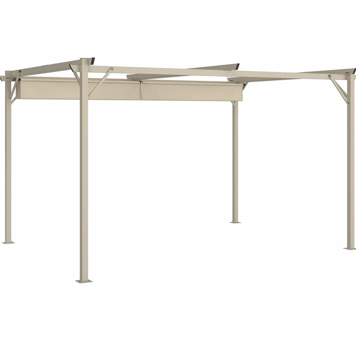 Pérgola retráctil techo 4 patas 3x4 m cenador efecto madera y lienzo beige