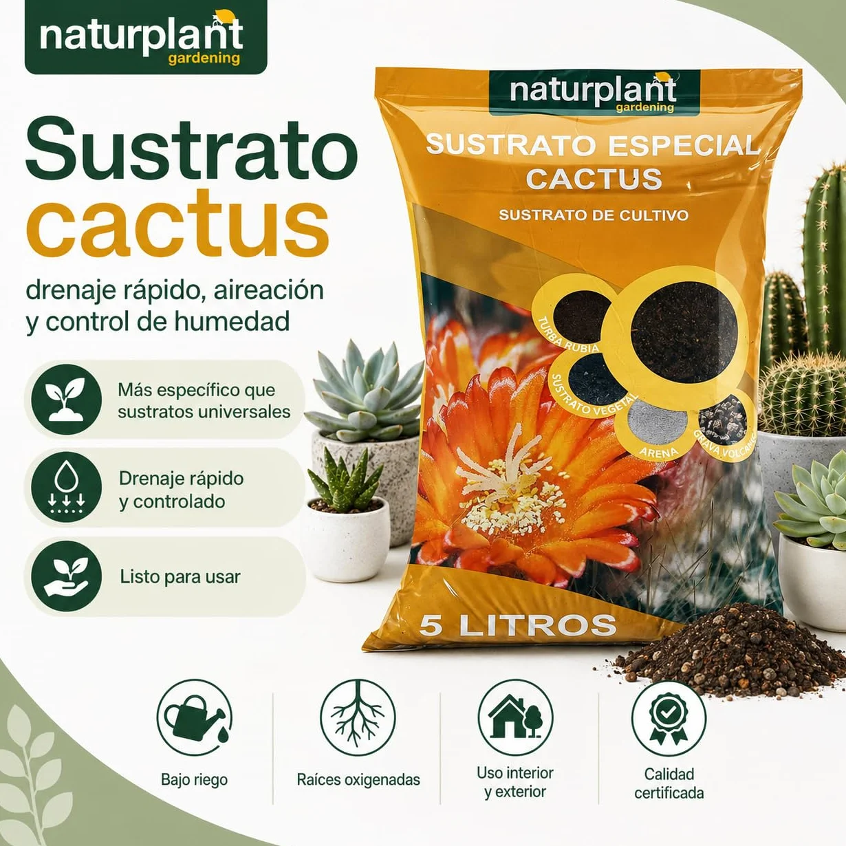 Sustrato Especial para Cactus 5 litros Naturplant