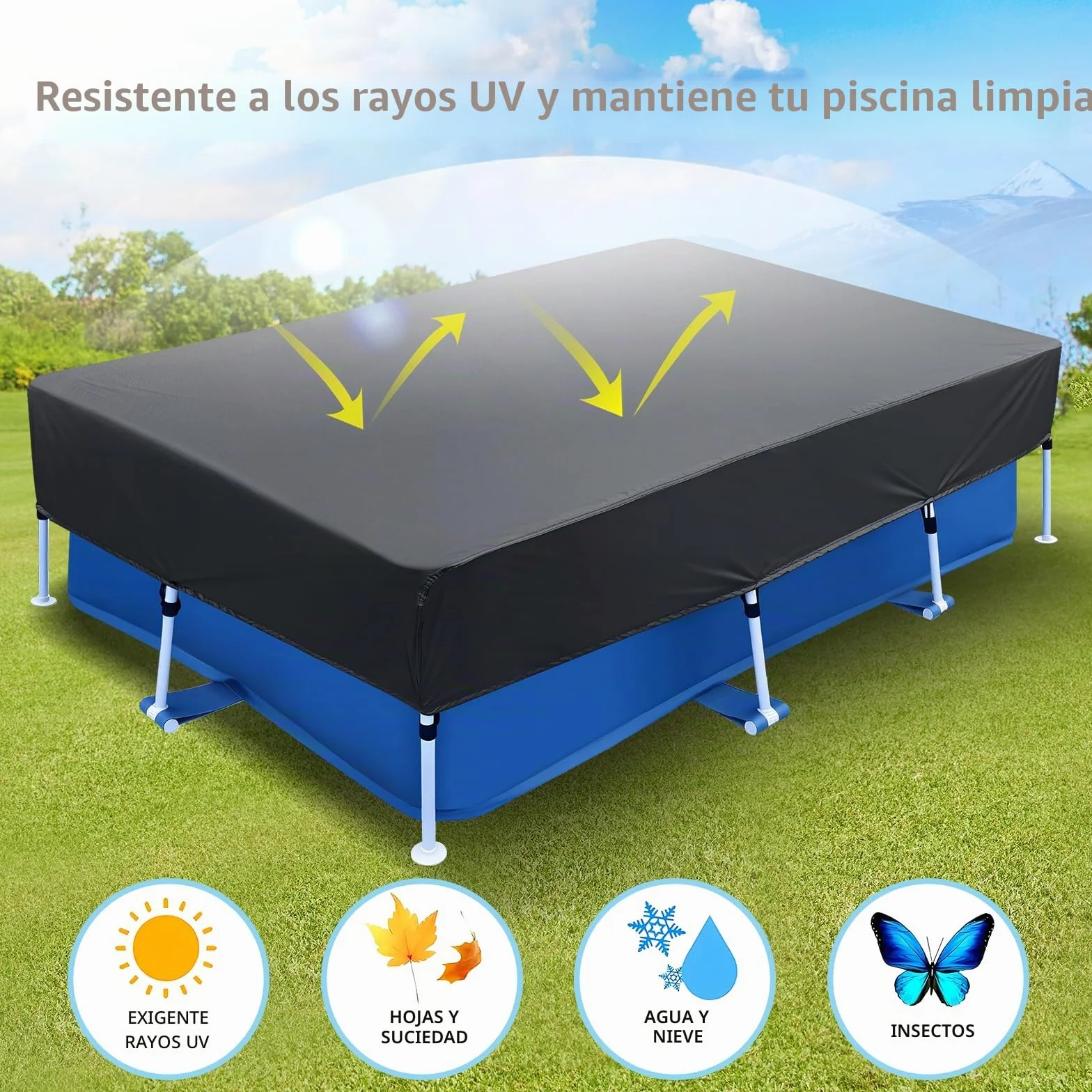 Cubierta para piscina rectangular 220 x 150 cm lona solar verano invierno