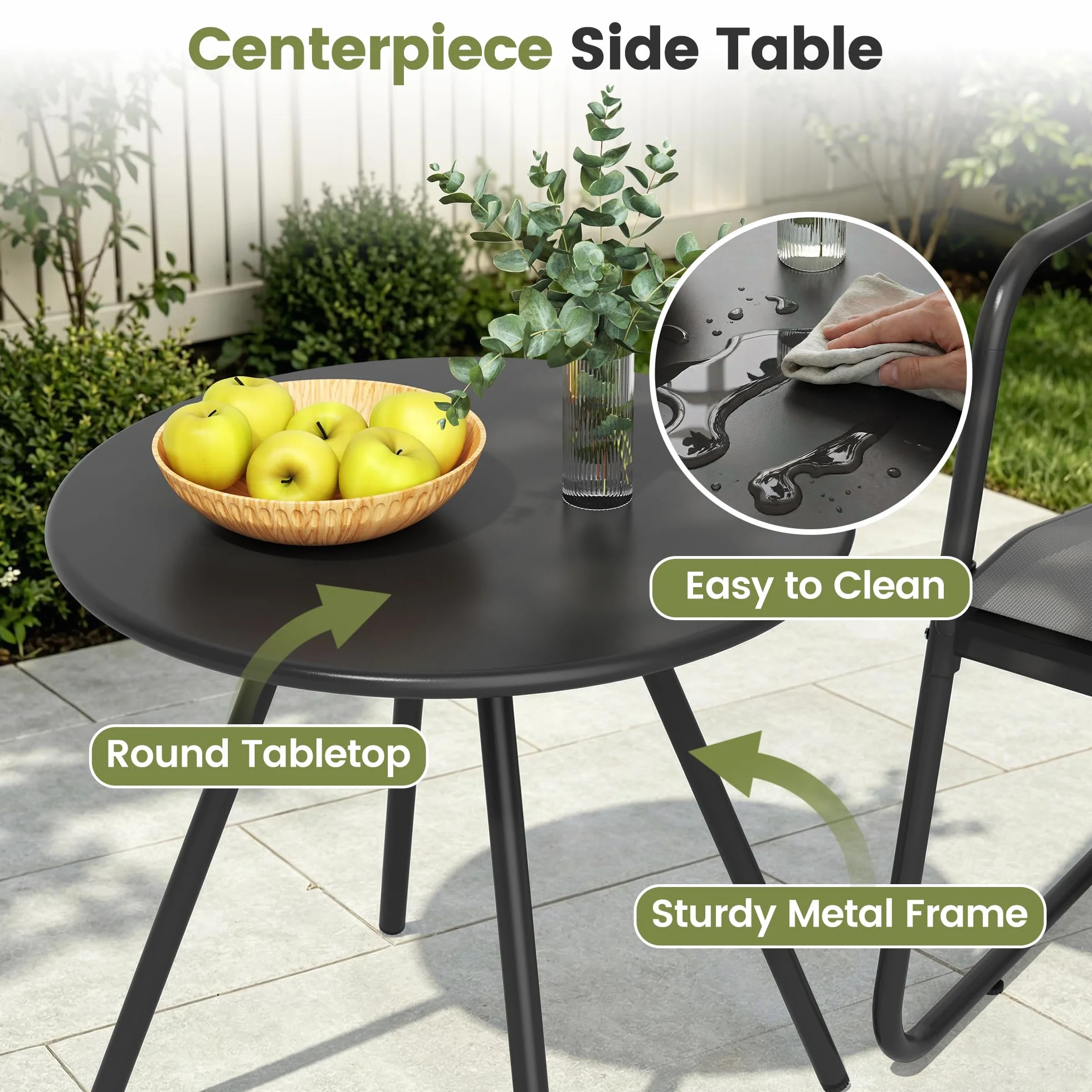 Pamapic Conjunto de Jardín de 3 Piezas, Muebles de Jardín con Mesa y 2 Sillas, Tejido Textilene Transpirable, Gris