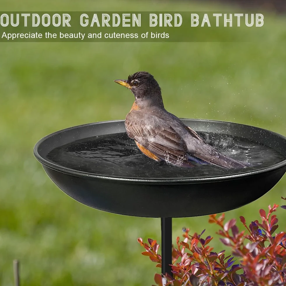 Comedero Pájaros Exterior Metal, Bebedero con Pie, Baño de Pájaros 26x64 cm, Soporte Regulable, Decoración Jardín Negro