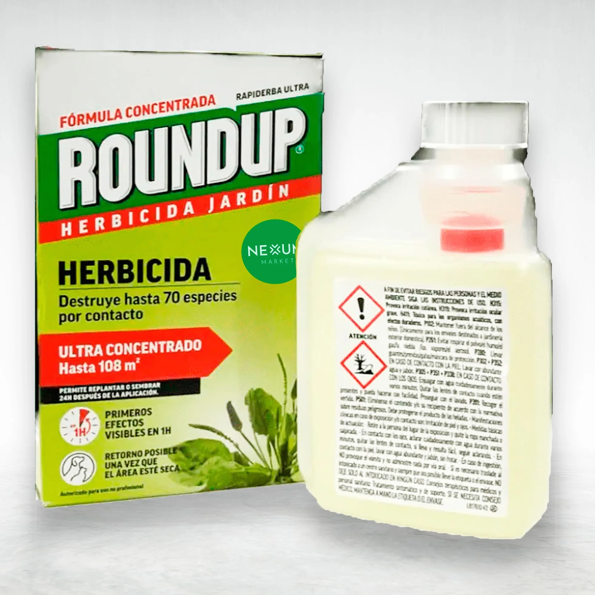ROUNDUP Herbicida Concentrado 250ml para 5L Agua, Cubre 108 m2, Elimina 70 Especies