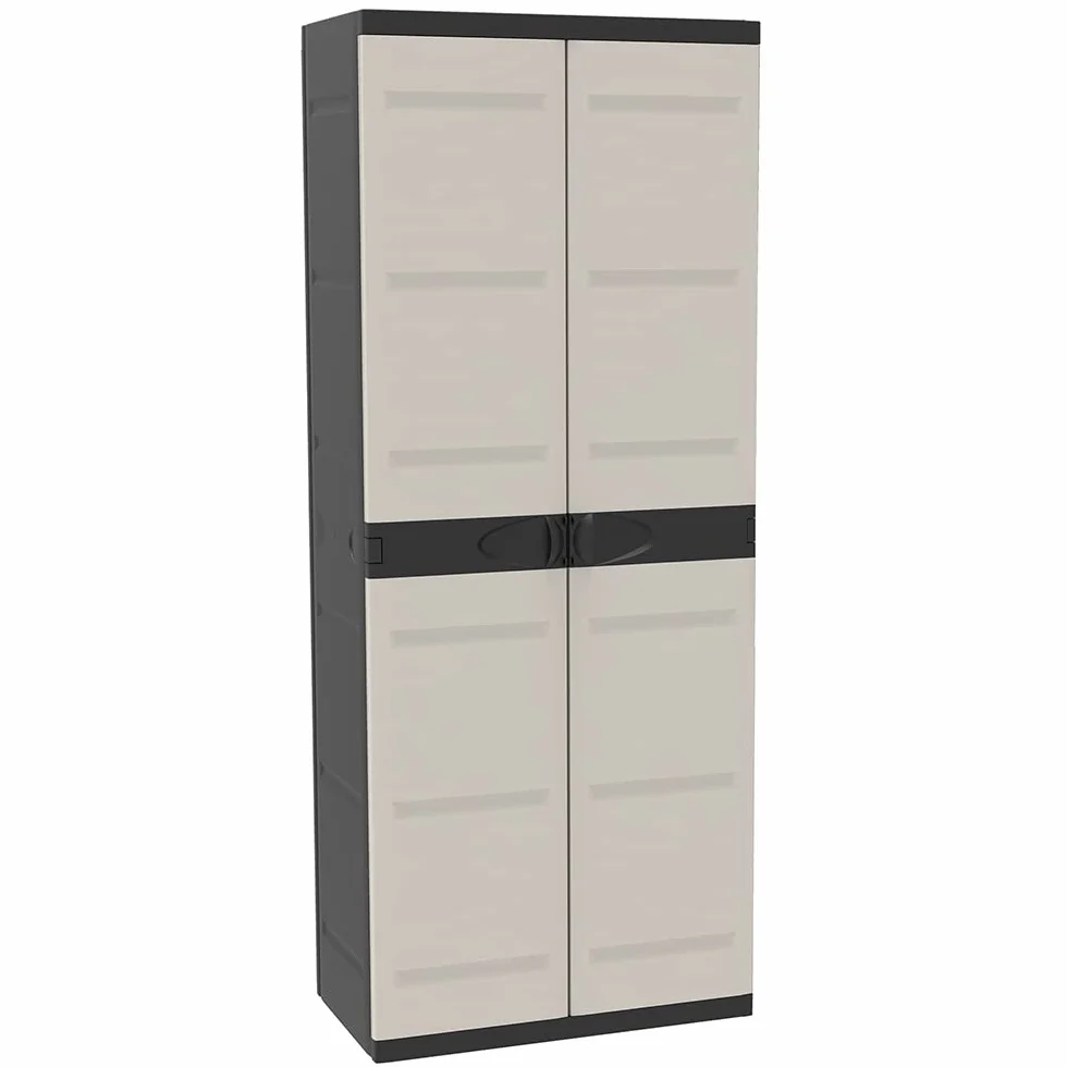 Titanium PLASTIKEN Armario de 2 Puertas con Estantes 70 x 44 x 176 cm Beige y Negro