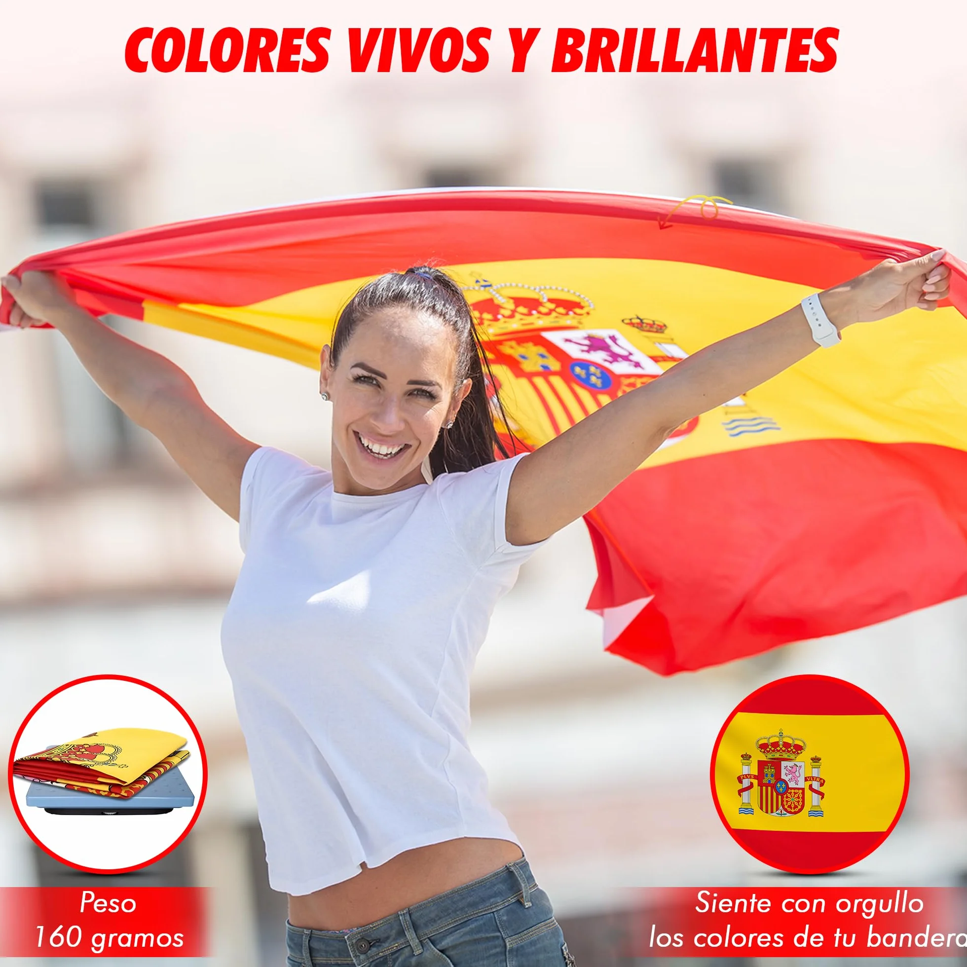 Bandera de España Grande 90x150 cm + Pulsera España | Auténtica Bandera Española para Exterior con 2 Ojales de Latón