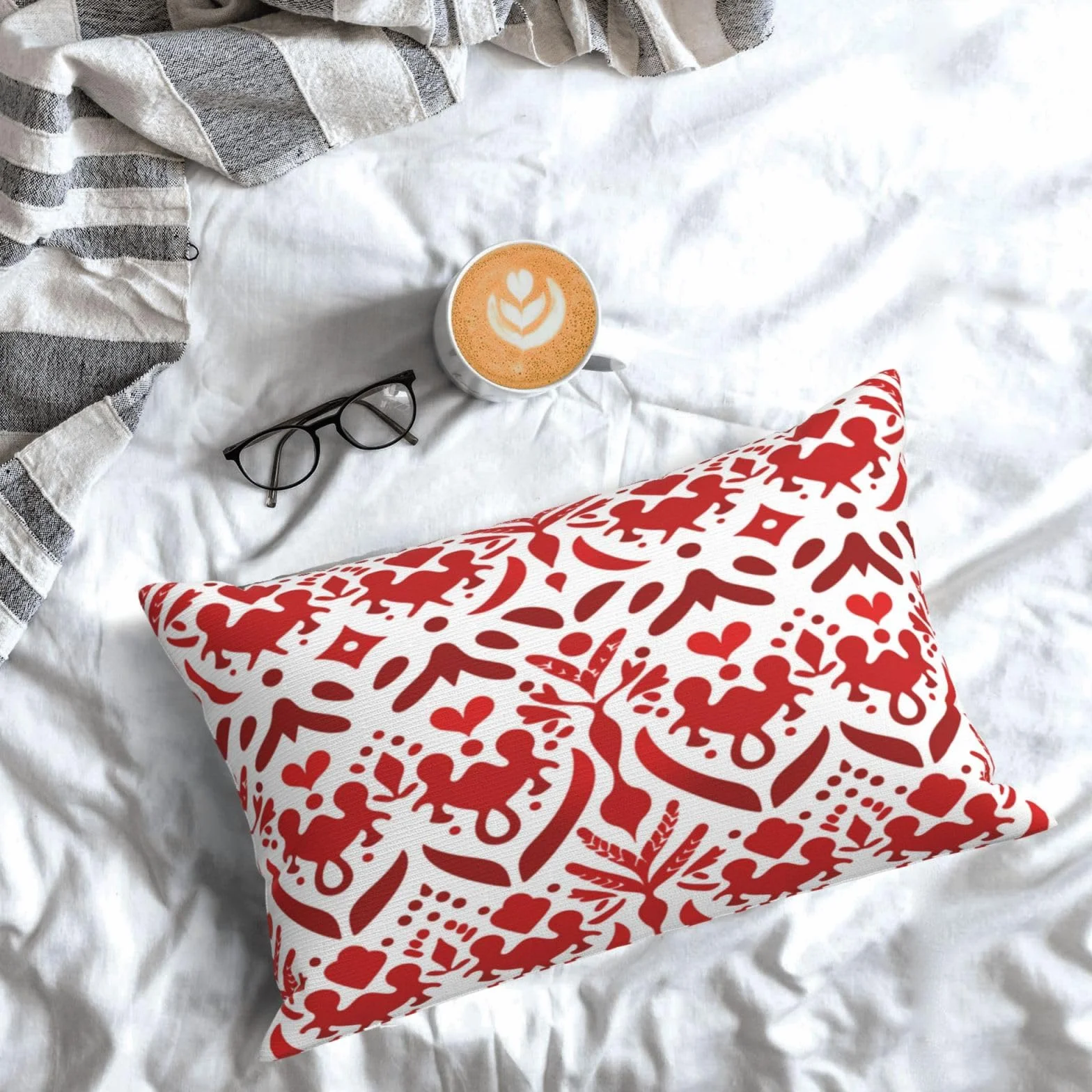 Funda Cojin 30x50 cm Rojo Impermeable 2 Piezas Boho para Exterior Jardin Patio