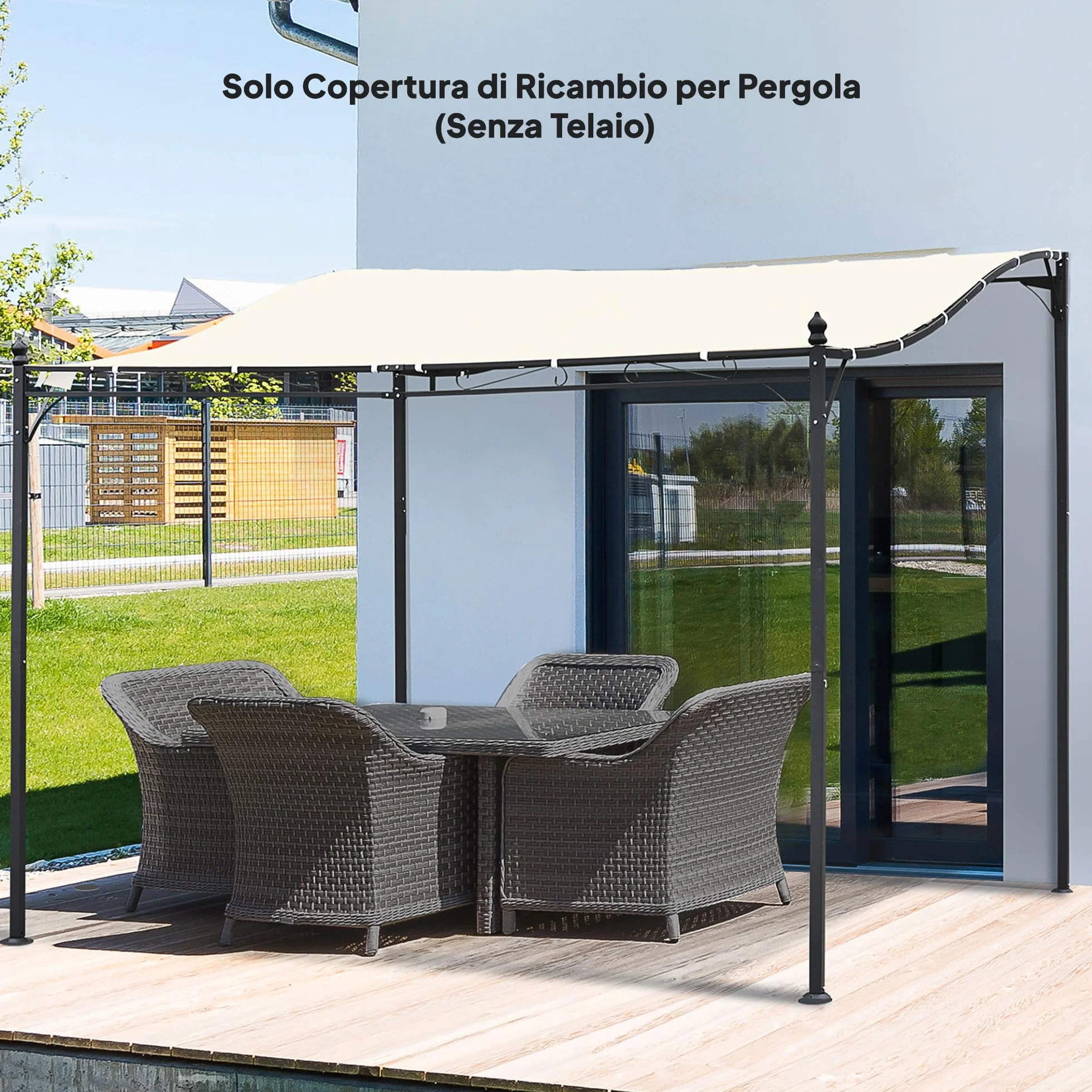 Outsunny Lona de Recambio para pérgola de jardín 3x3 m con 16 Agujeros de Drenaje, Ganchos y Anillas, Cubierta de poliéster para pérgola de Gazebo, Beige