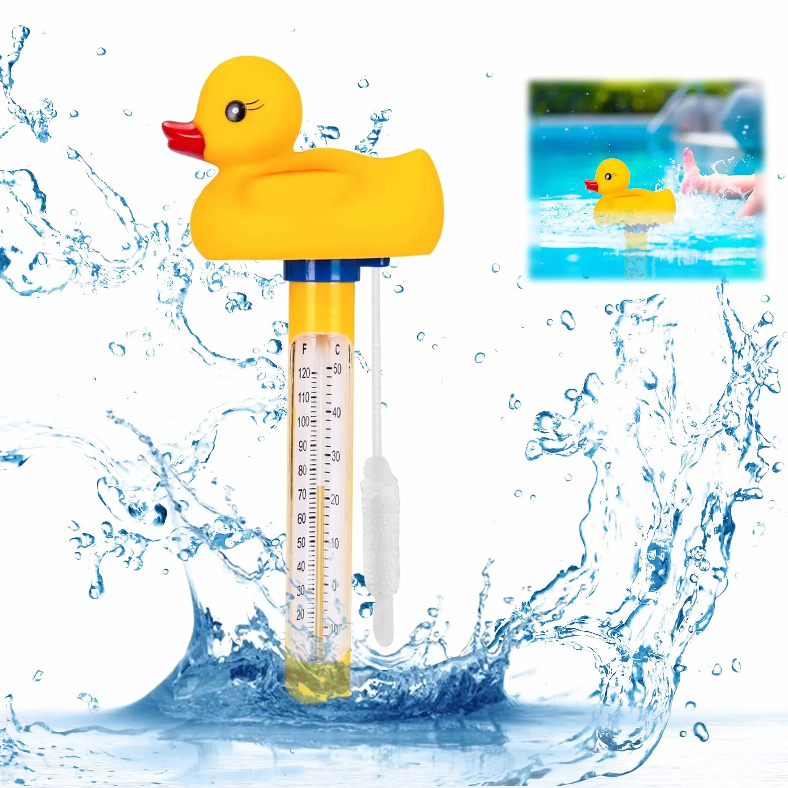 Termómetro flotante para piscina con cuerda, termómetro de temperatura de agua para piscinas, acuarios, estanques