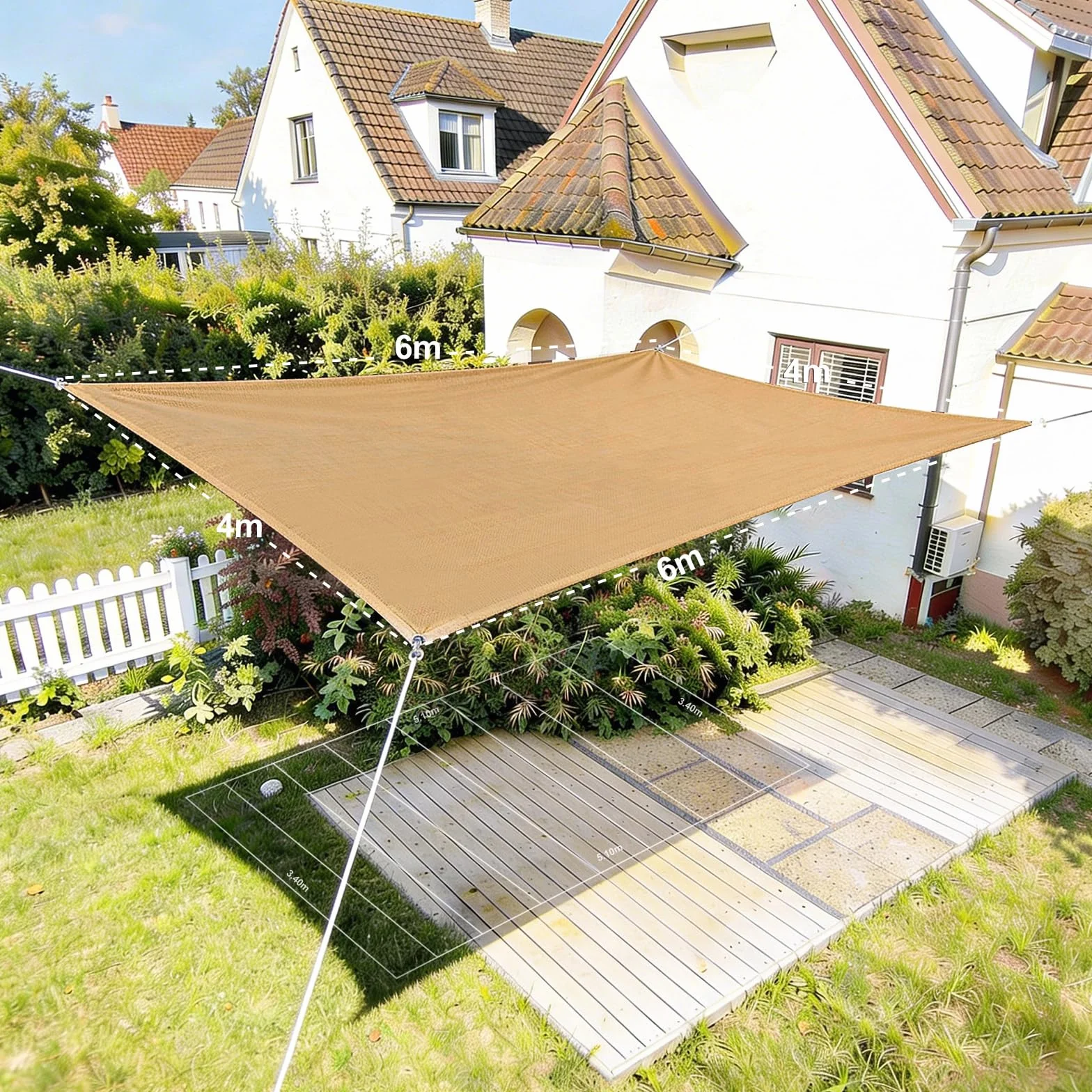 HAIKUS Toldo Vela Rectangular 4x6 m HDPE Transpirable 98% Protección UV para Exterior