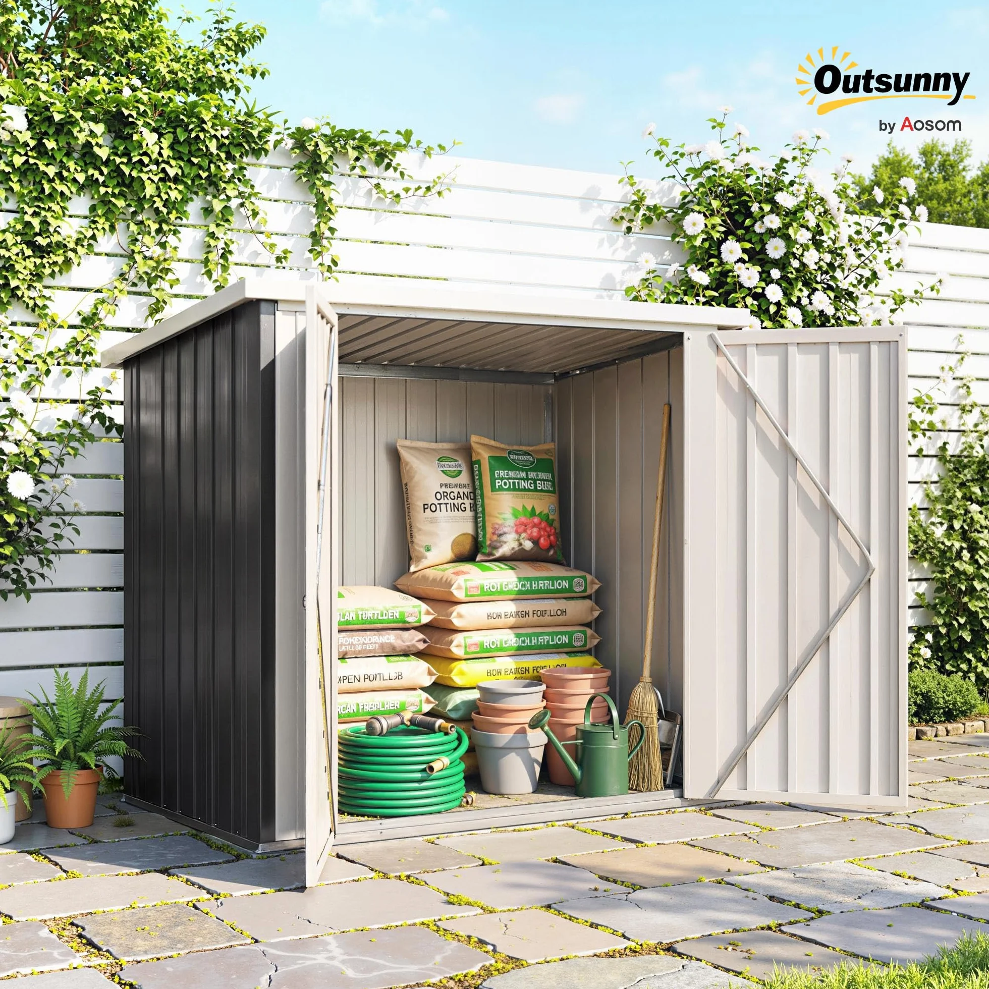 Outsunny Cobertizo de Jardín Metálico 1,26 m² 147x86x134 cm Caseta de Exterior con 2 Puertas y Cerradura