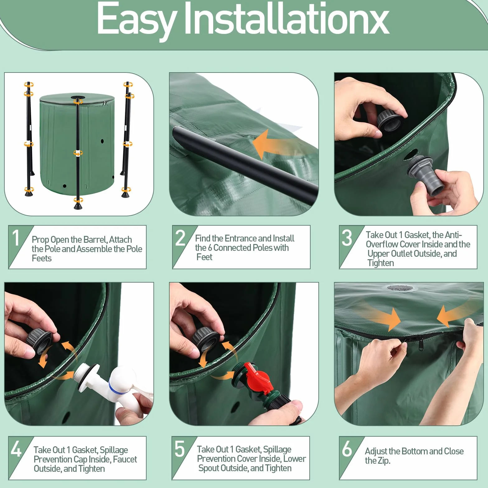 Barril de lluvia plegable 53 galones 200 L Oxford 1000D con kit de recogida