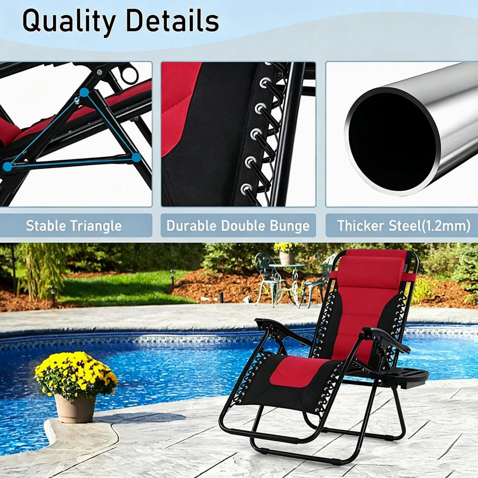 Tumbona Plegable para Exterior Plegables y Portátiles | Tumbonas de Jardín Gravedad Cero Sillas Reclinables o Hamacas para Playa, Terraza y Camping con Portavasos, Ligeras y Cómodas