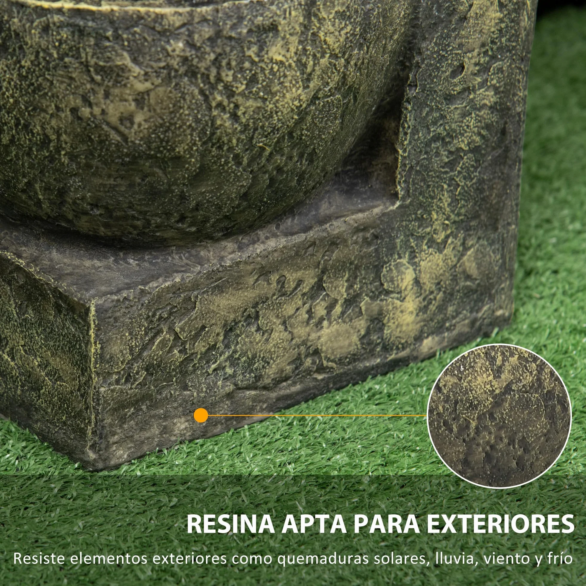 Outsunny Fuente de Jardín 5W Fuente de Agua en Cascada de 4 Niveles con Bomba de Agua y Salida de Agua Ajustable para Decoración Patio 25x24x60 cm Multicolor
