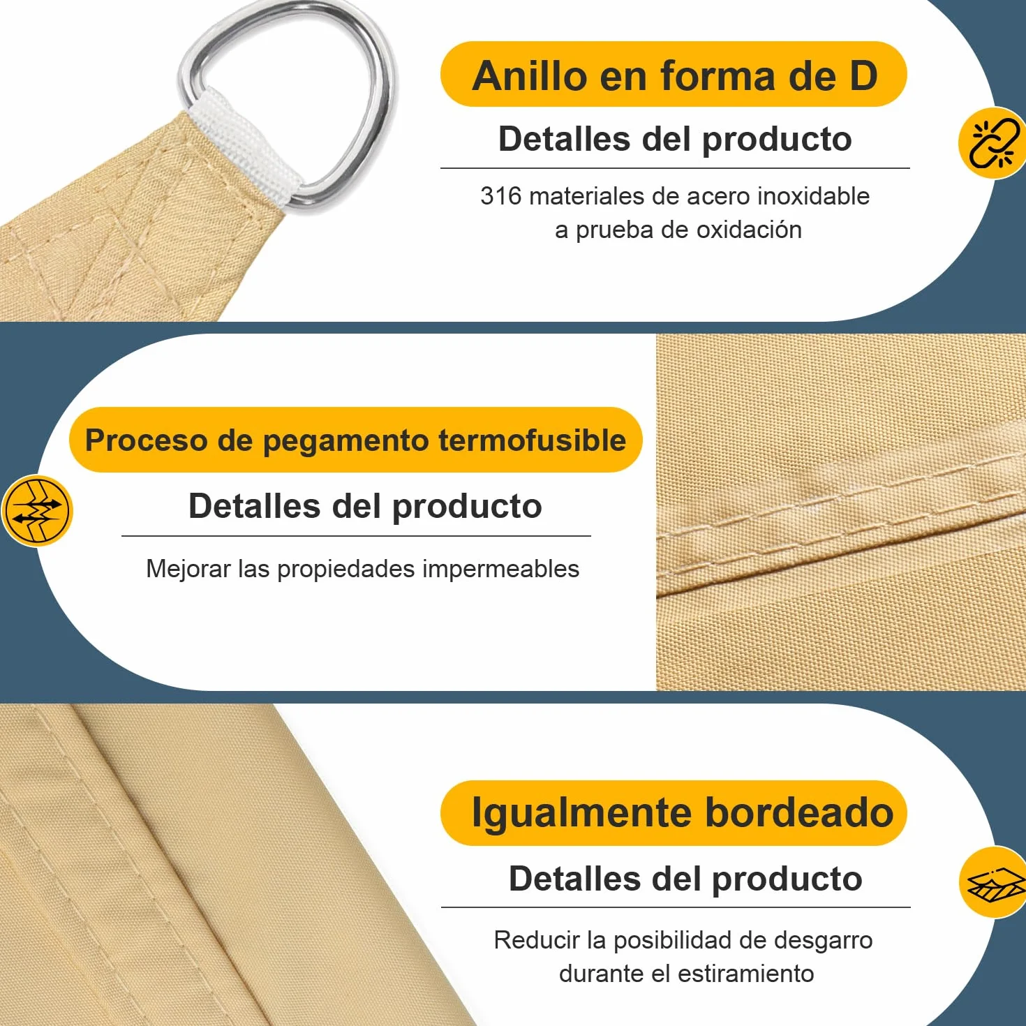 Cool Area Toldo Vela de Sombra Impermeable Rectangular 3x5m Protección UV PES para Patio Exterior