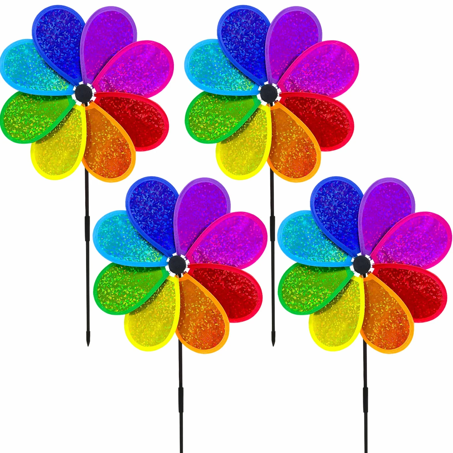 Molino de viento con flores arco iris spinner decoración jardín 4 piezas