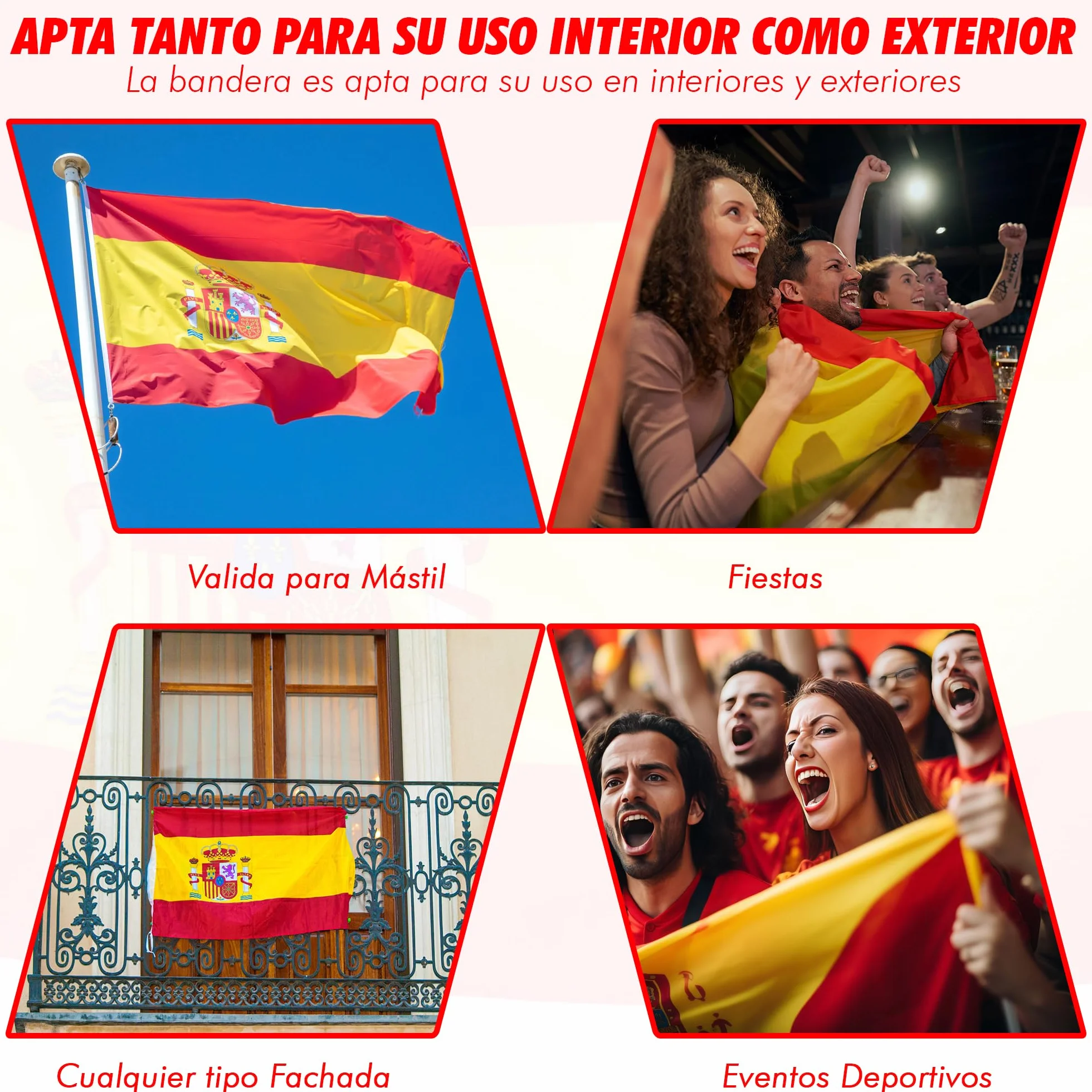 Bandera de España Grande 90x150 cm + Pulsera España | Auténtica Bandera Española para Exterior con 2 Ojales de Latón