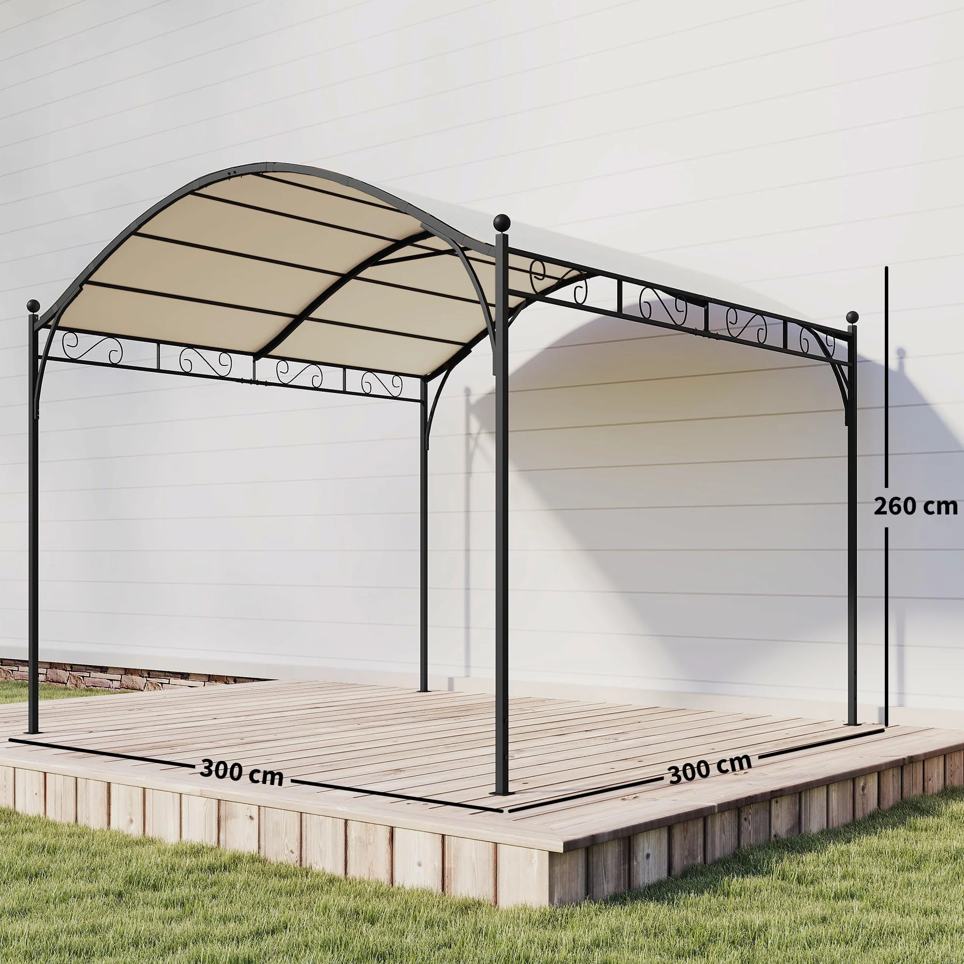 Outsunny Pérgola de Jardín 3x3 m, Cenador con Techo Arqueado, Dosel UV30+, Estructura de Metal Galvanizado, Blanco Crema