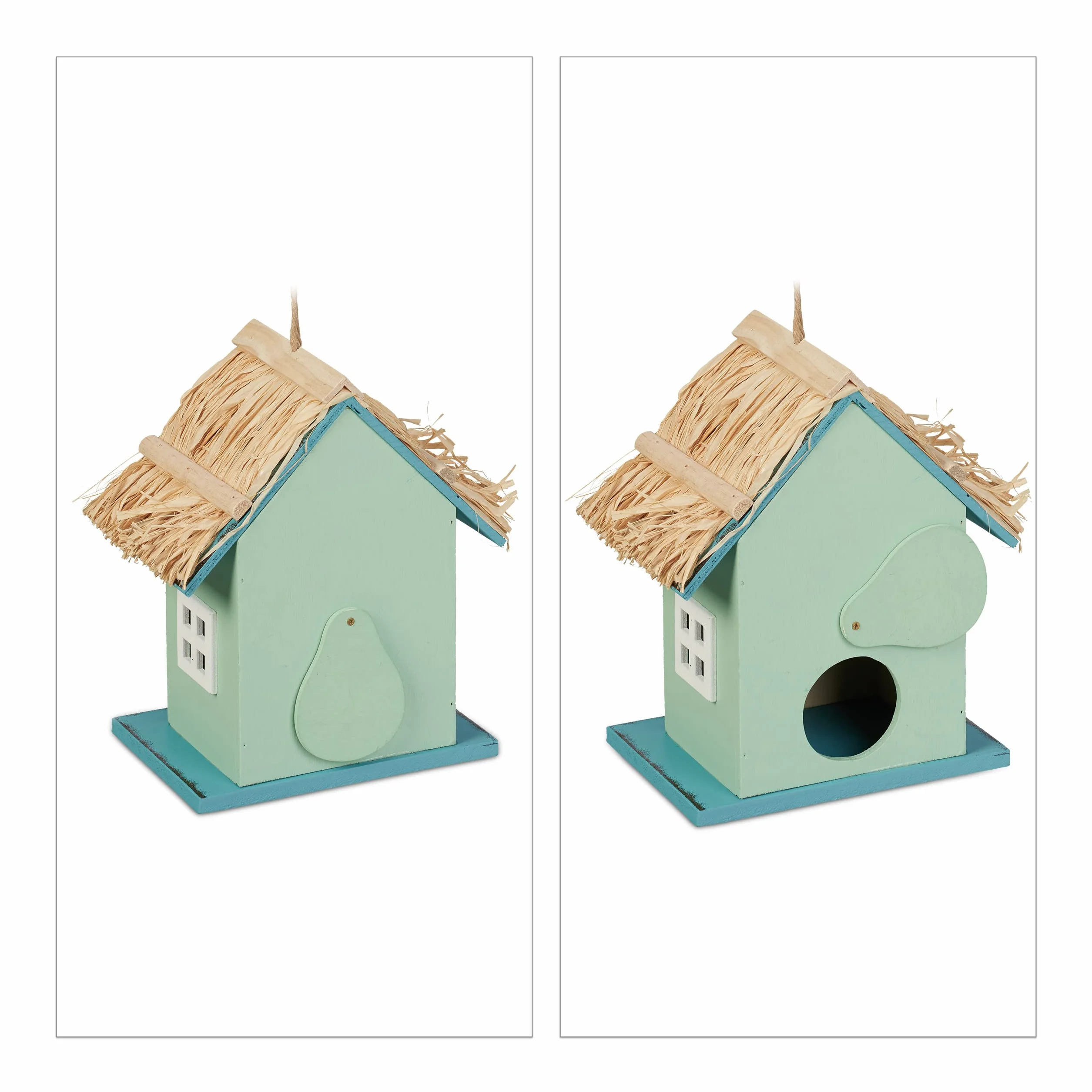 Relaxdays Casa Pájaro Decorativa Estilo Casita de Playa, Comedero Colgante de Madera, 24,5x19x13,5cm, Multicolor