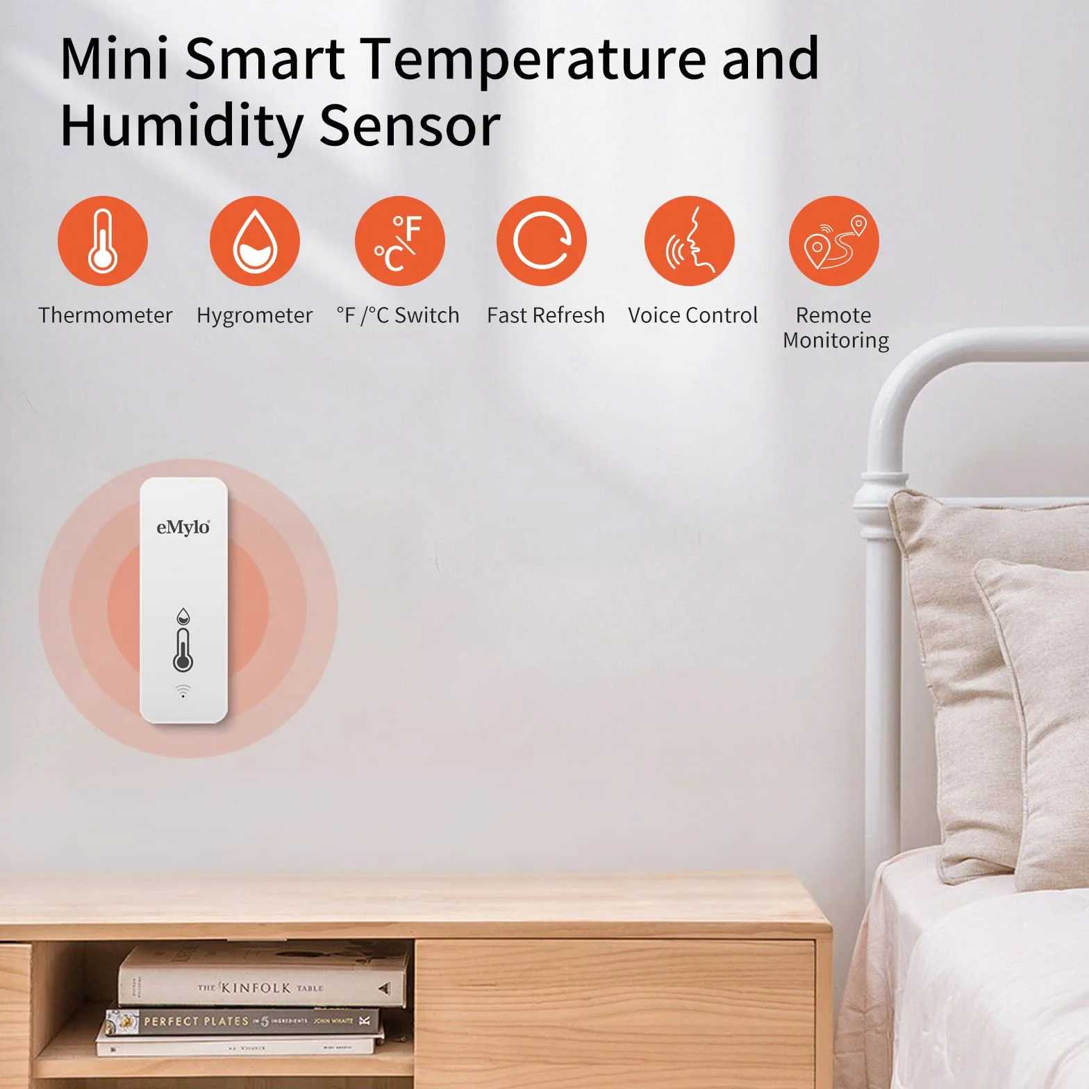 eMylo Termometro Humedad Interior WiFi, Higrometro Digital Sensor Temperatura con Monitor Remoto, APP Inteligente, funciona con Alexa/Google