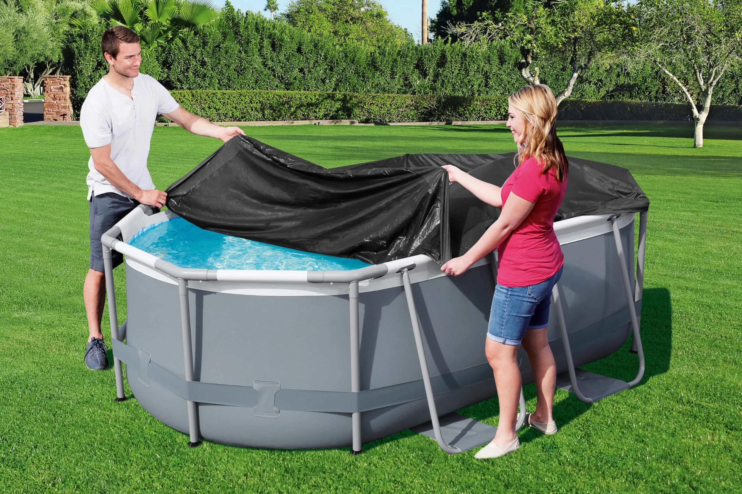 BESTWAY Cobertor Invierno Piscina Ovalado 305x184 cm Negro