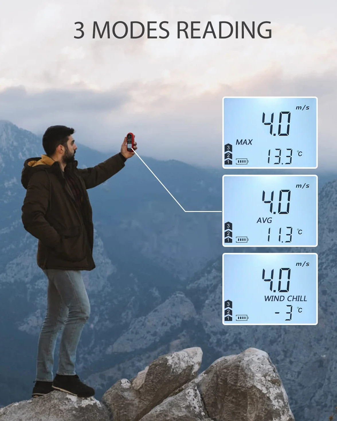 Wintact Anemómetro Digital de Velocidad del Viento y Temperatura del Aire, Medidor HVAC