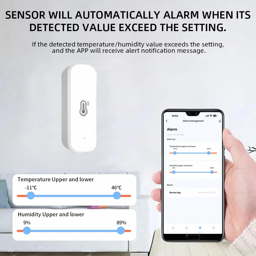 Mengshen 2 Pack Sensores Humedad WiFi Inteligentes Monitor Temperatura Interior con Alerta de Notificación Compatible para Alexa Google Home