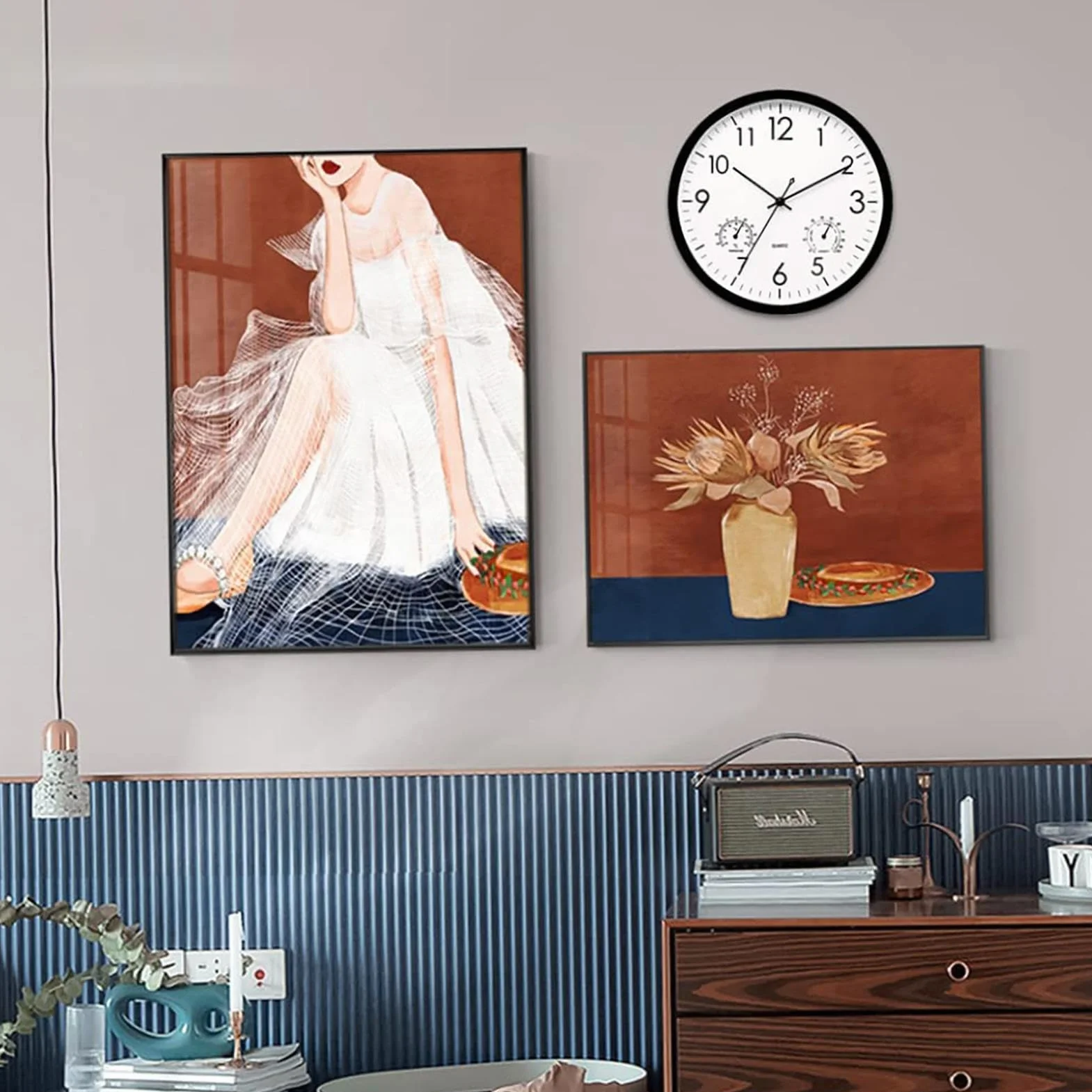 Relojes de jardín Impermeables 30 cm con termómetro e higrómetro, Vintage de Pared para Exteriores