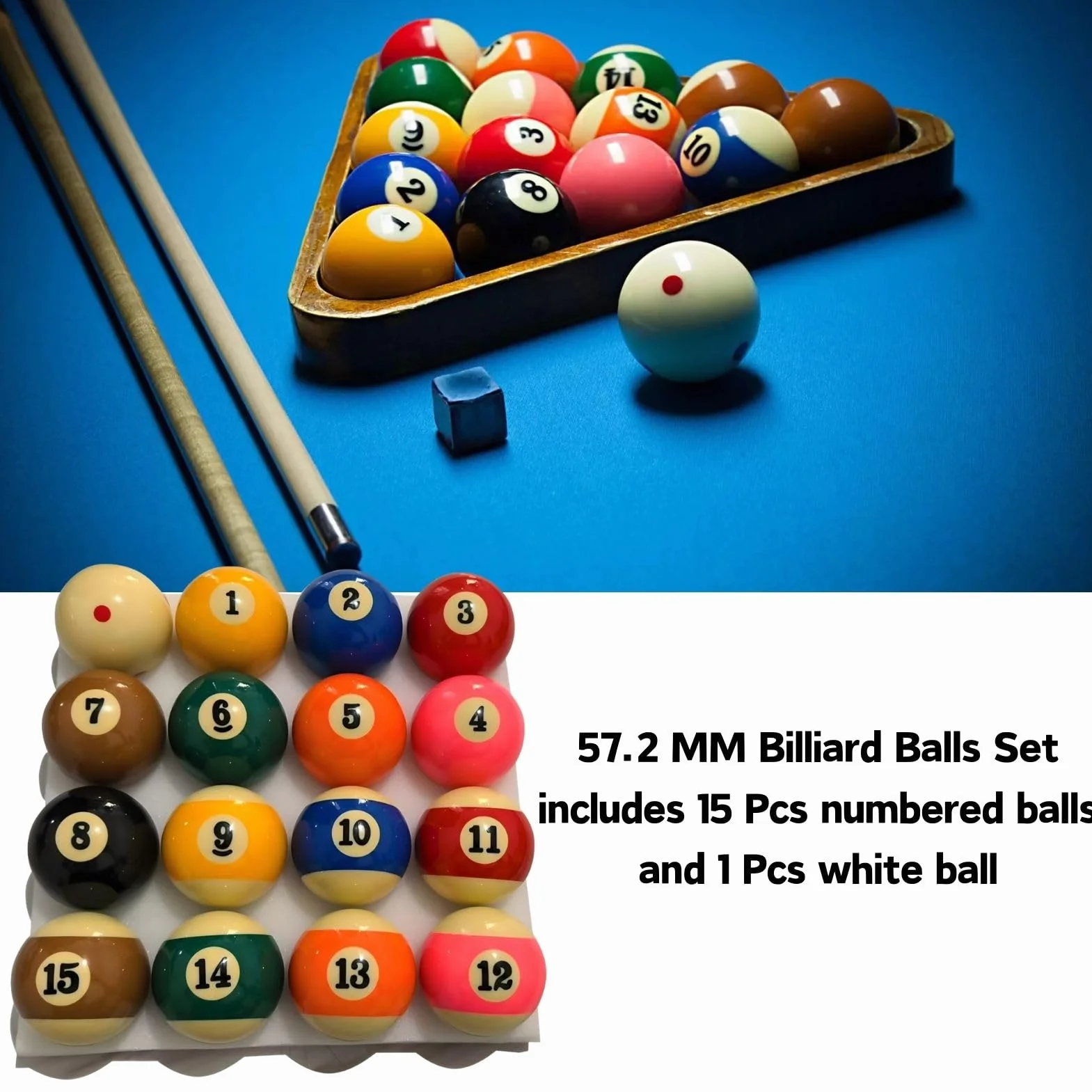Juego de Bolas de Billar 57,2 mm 16 Piezas Resina Standard para Competición