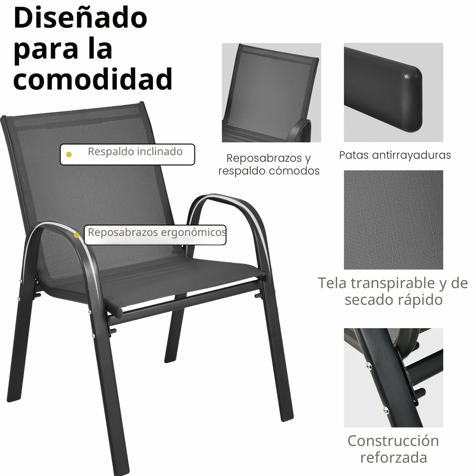 KOMFOTTEU Juego de Bistró de Tejido Textileno 3 Piezas, 2 Sillas y 1 Mesa de Cristal para Jardín