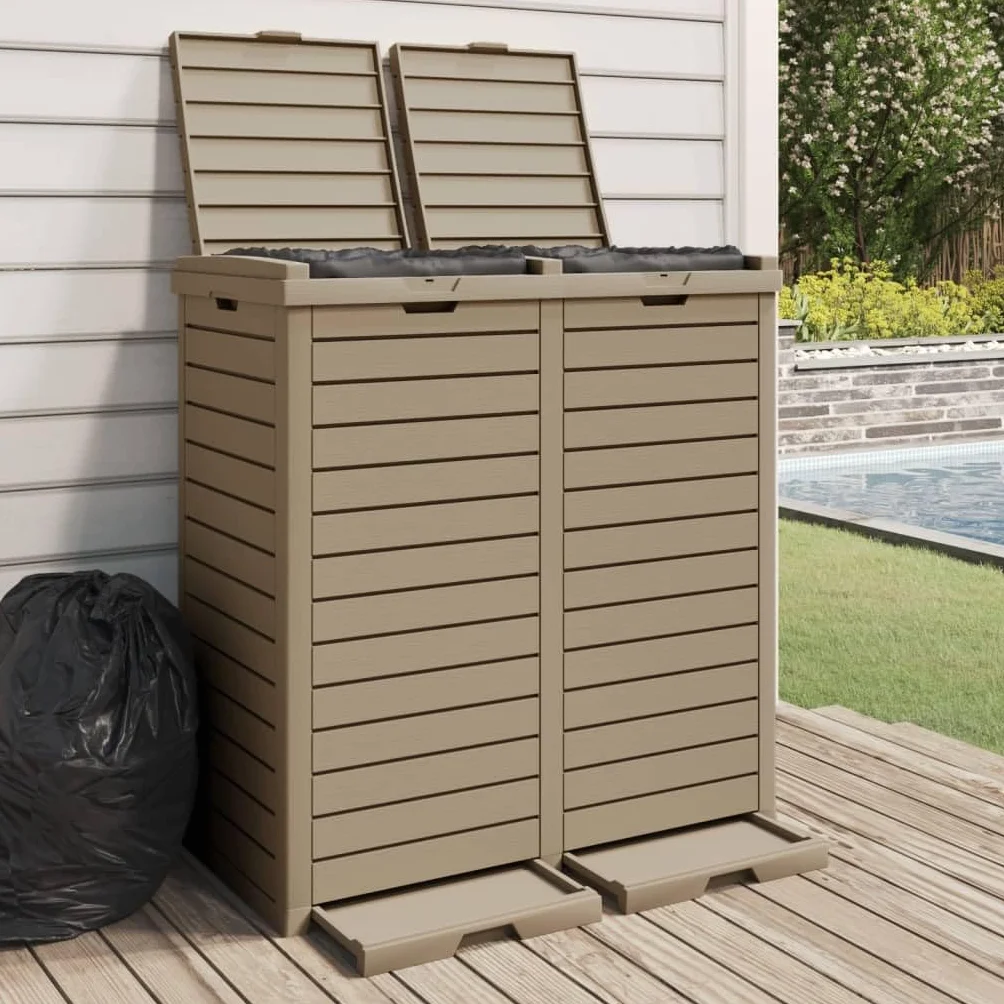 Cobertizo para Cubo de Basura PP 78 x 41 x 86 cm para 2 Contenedores Exterior Marrón Claro