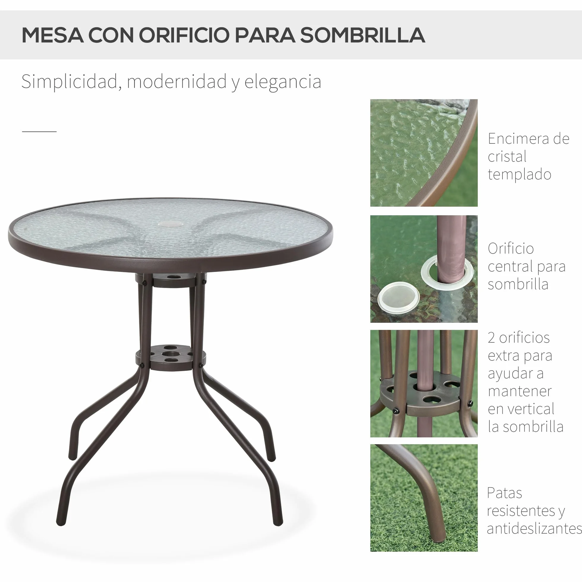 Outsunny Conjunto de Muebles para Jardín con 4 Sillas 1 Mesa y 1 Parasol Texteline Aluminio y Poliéster Beige