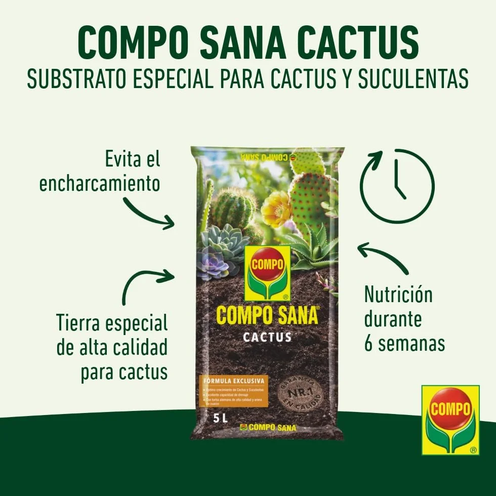 Compo Sana Substrato para Cactus y Suculentas 5 L con Abono 8 Semanas