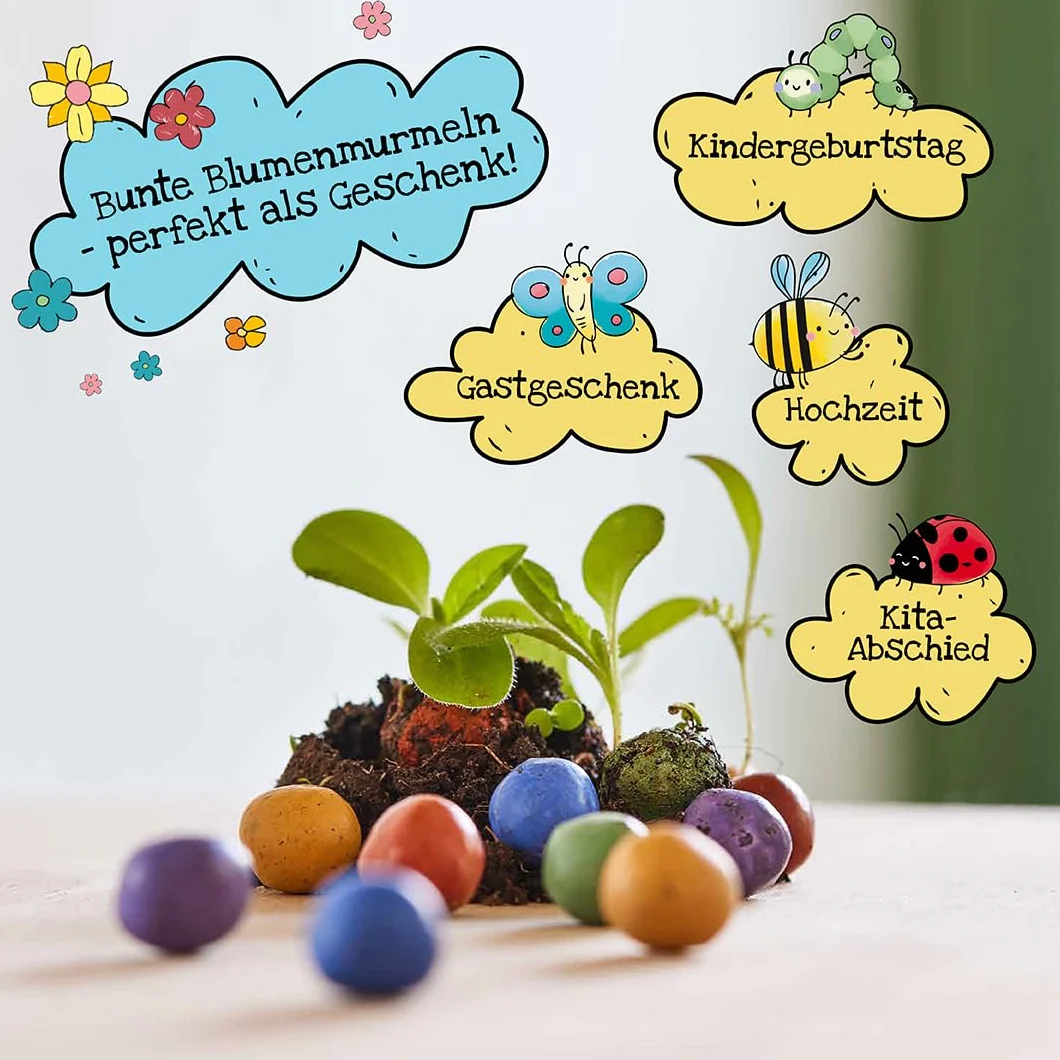 Canicas de flores de colores Mi aventura en la naturaleza enrolladas a mano ecológicas duraderas 2 años regalo niños