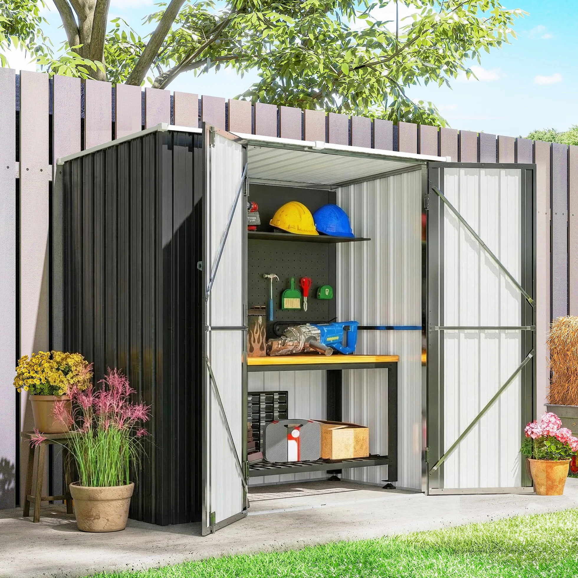 Outsunny Caseta de Jardín Exterior 1,37 m² 163x89x163 cm Cobertizo Metálico con Techo Inclinado Gris Oscuro