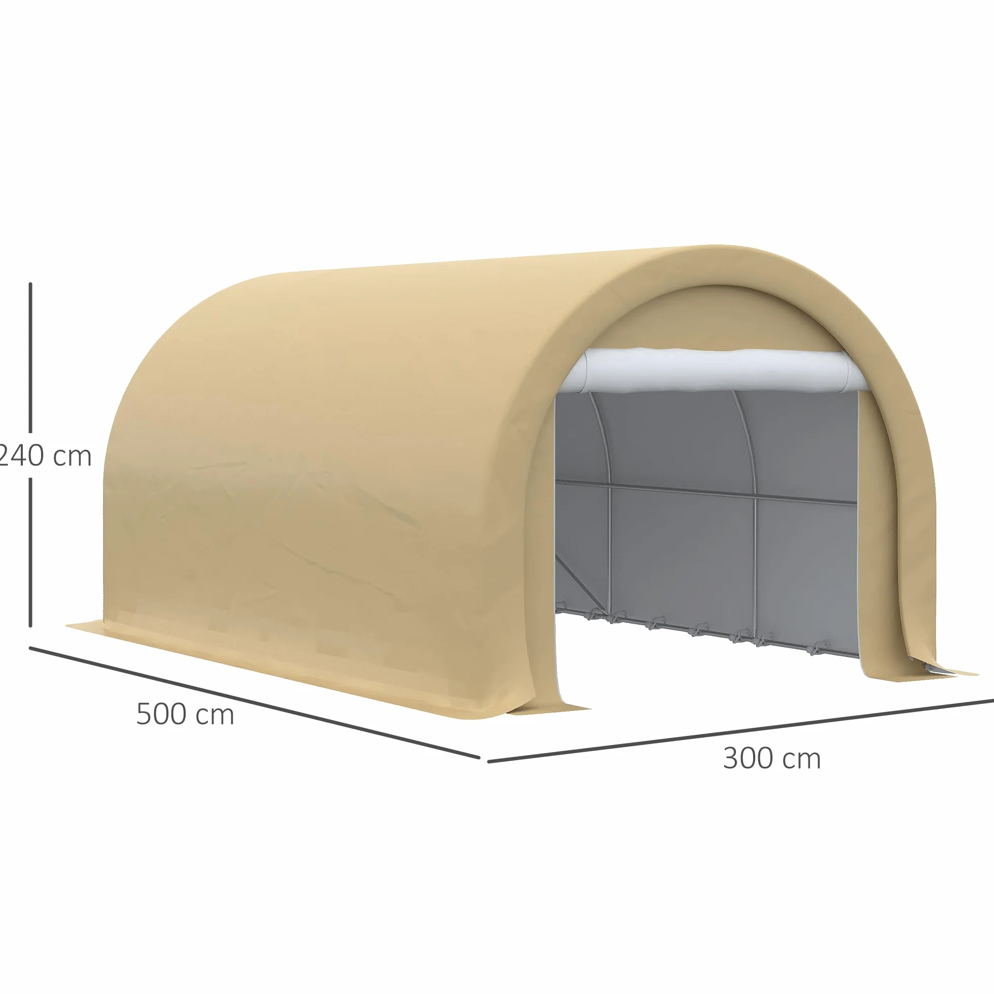 Outsunny Tente cochera 5L x 3l x 2,4H m Acero galvanizado PE Alta Densidad 190 g/m² Impermeable Anti-UV Beige