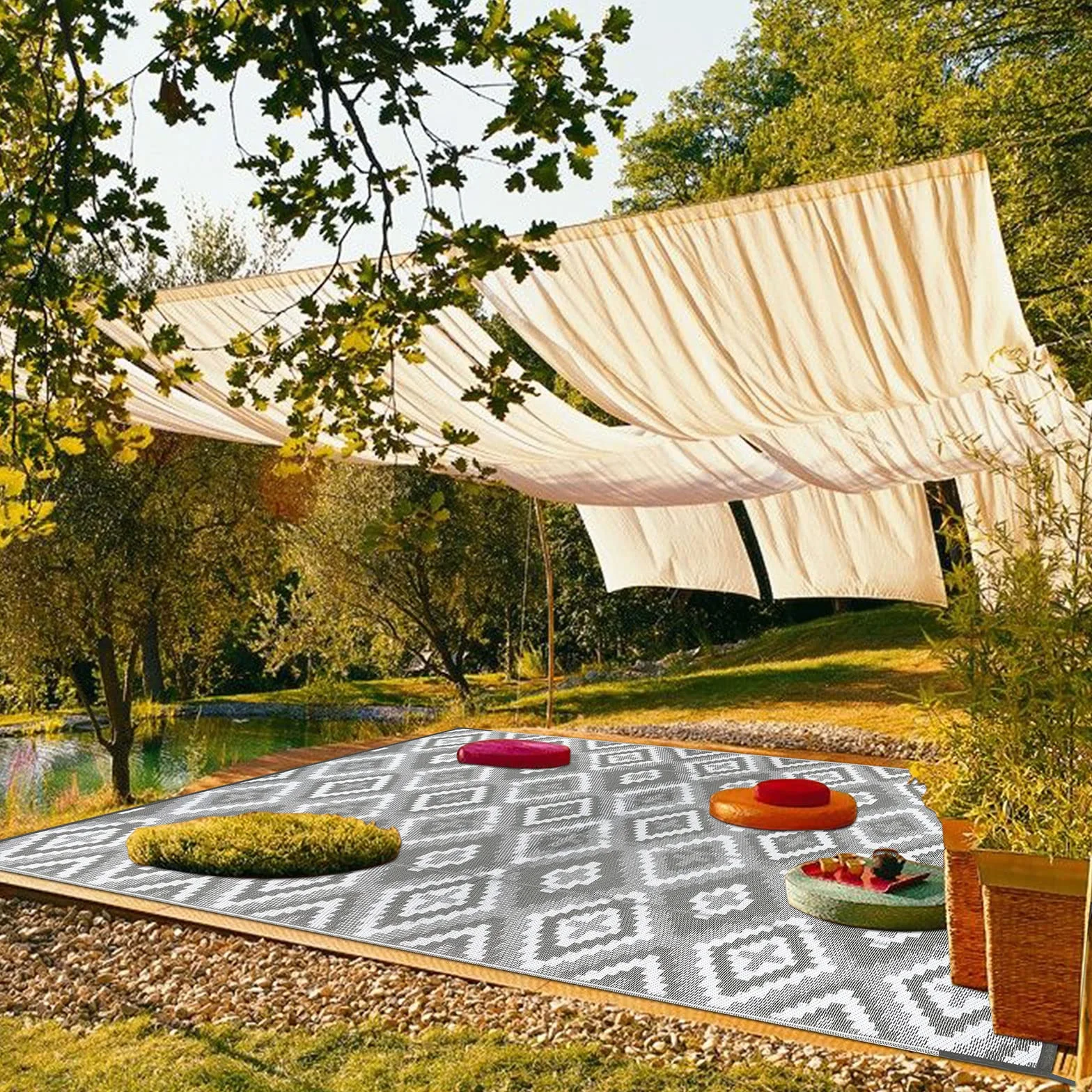 Enyhom Alfombra Exterior Grande 180 x 270 cm, Reversible Resistente UV para Camping, Jardín