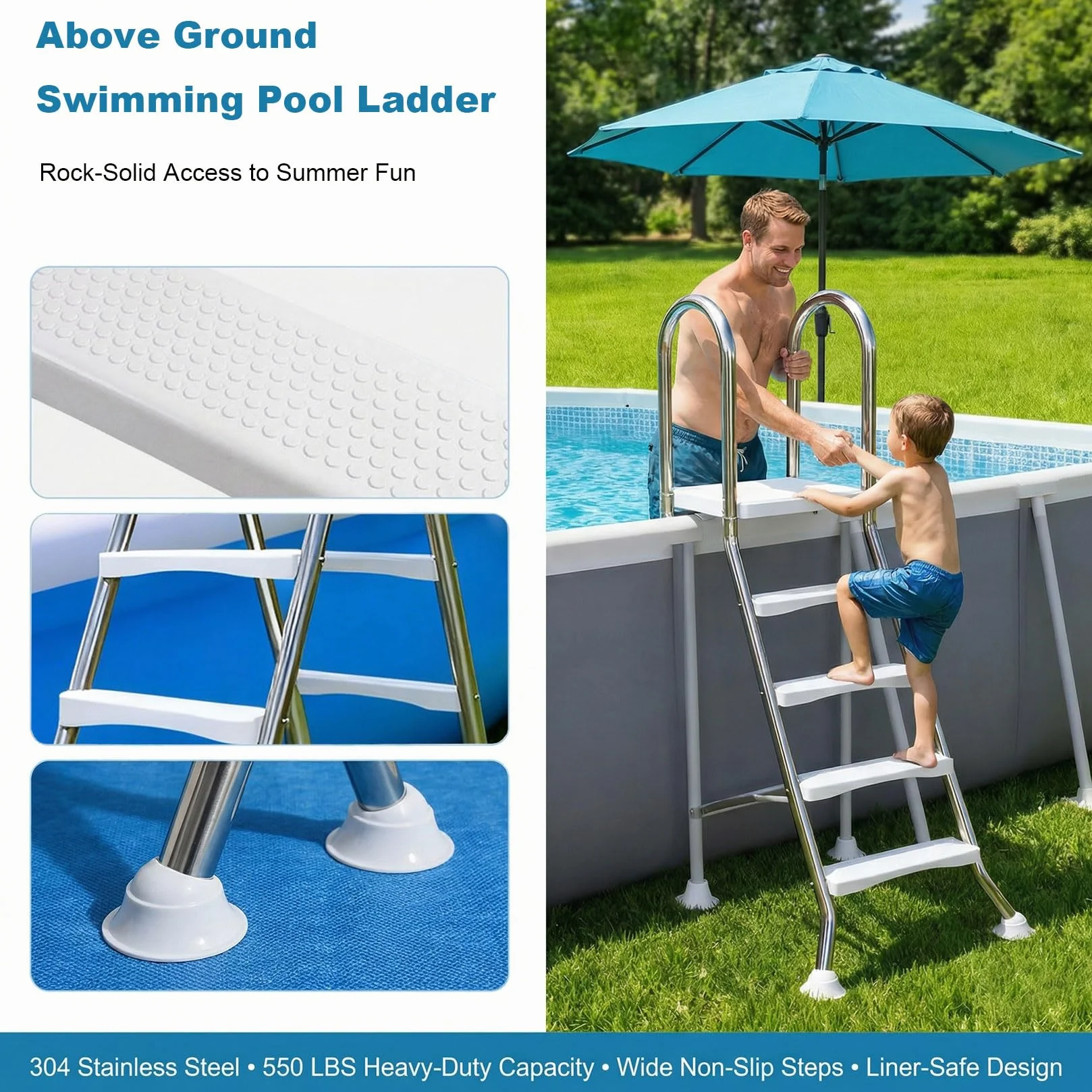 Escalera de Piscina de Doble Cara 4 Peldaños 135 cm Acero Inoxidable 250 kg