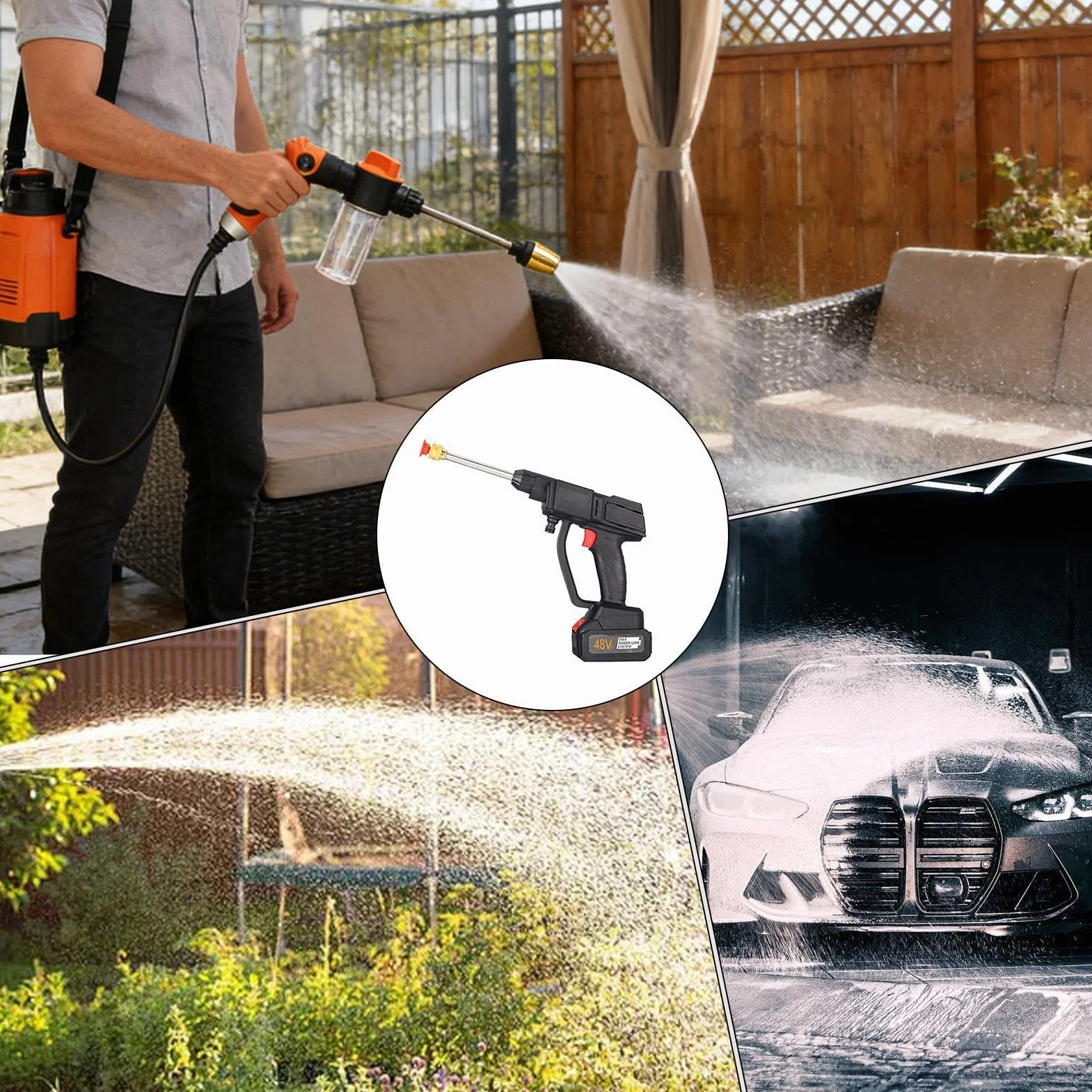 Limpiador a Presión Inalámbrico Boquilla Ajustable Herramienta de Limpieza | Hidrolimpiadora para coche Jardín Patio Coche Ventana Terraza Césped Hogar