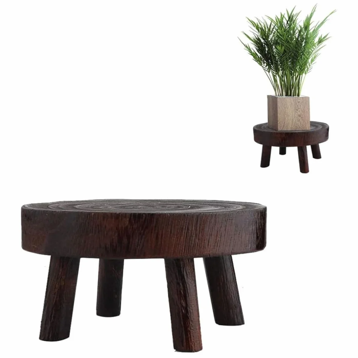 Soporte de madera para plantas 14 cm redondo maceta jardín taburete interior exterior patio