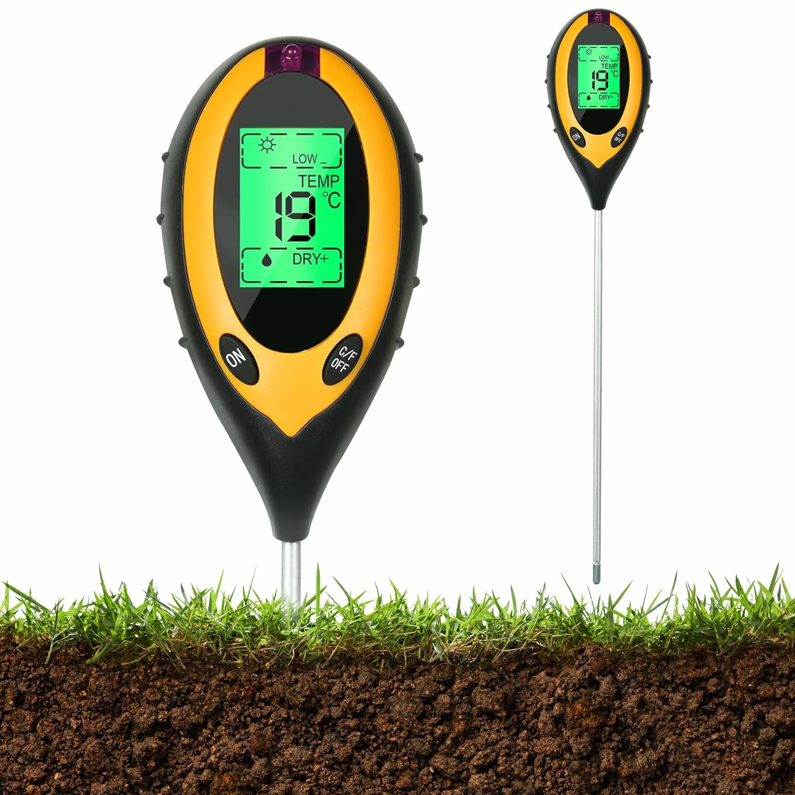 Medidor de Suelo 4 en 1 pH/Humedad/Temperatura/Luz con Pantalla LCD para Jardín y Plantas