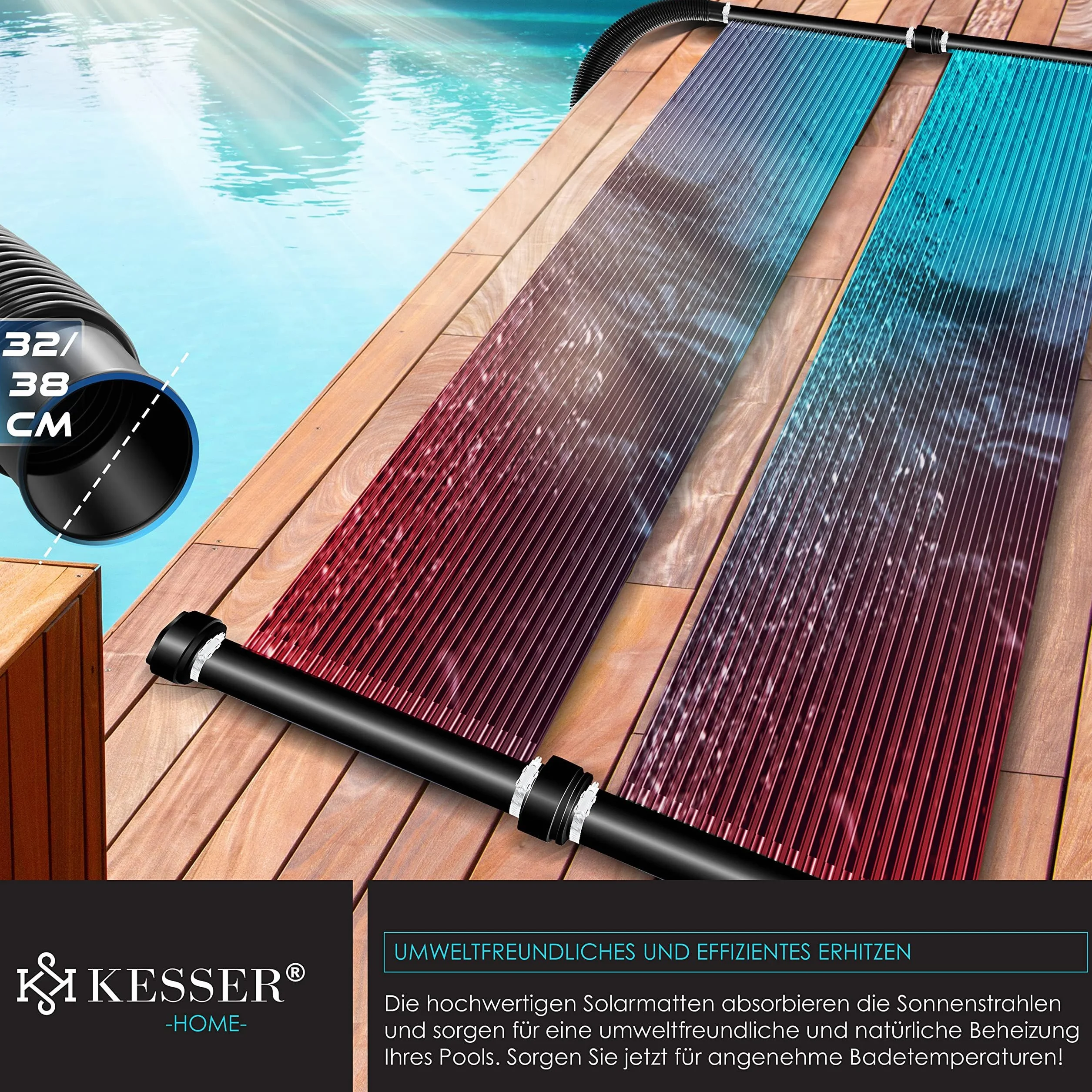 KESSER Colector solar para piscina 300x70 cm calefacción solar UV resistente
