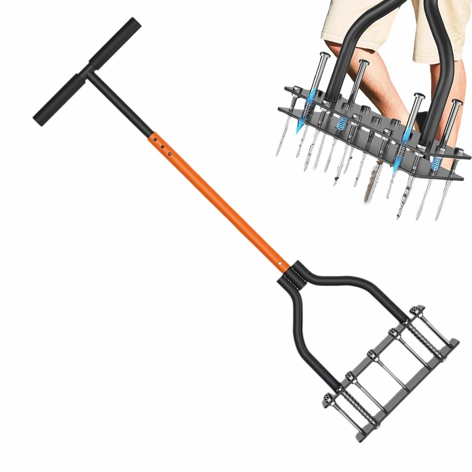 Aireador de Césped Diseño Con Limpieza Automática De Tierra Y Hojas | Aireador Manual Hierba 15 Púas Para Suelo Campo Golf Y Parque Cuidado Césped En Otoño Y Primavera