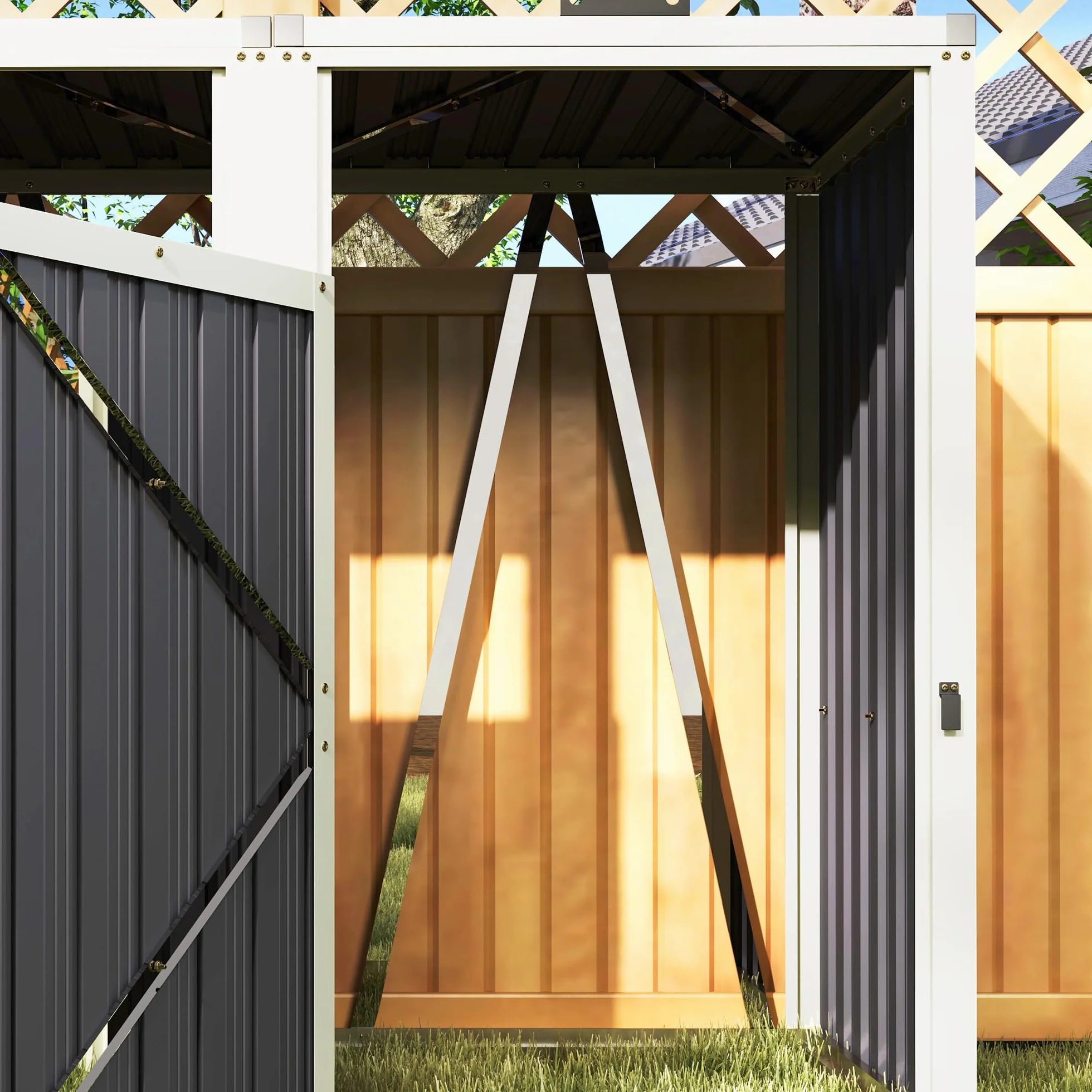 Outsunny Cobertizo para 2 Cubos de Basura 240L, Acero Galvanizado, 73x81x122 cm, Gris Oscuro