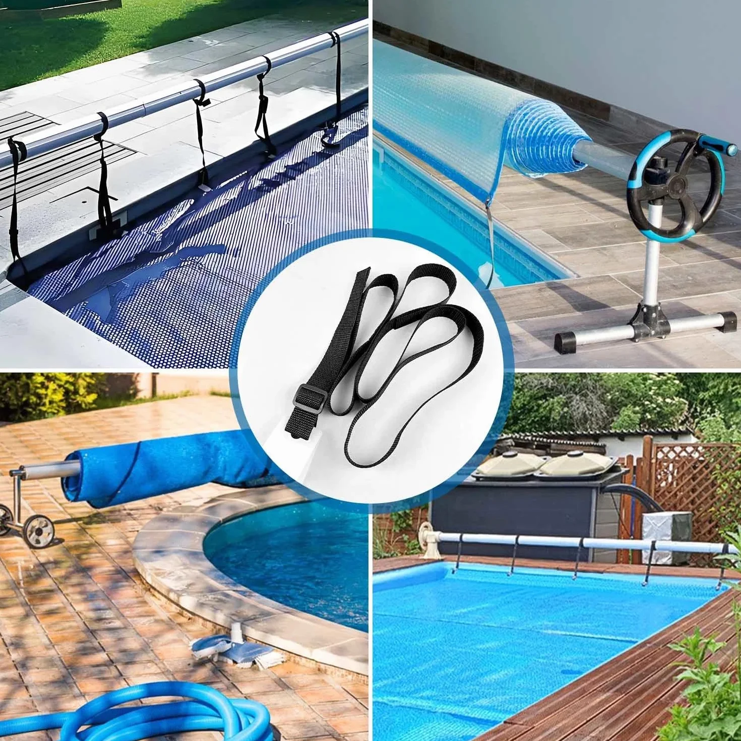 Kit de Fijación Cinta Enrollador Piscina 8 Piezas para Cubierta Solar y Manta Térmica